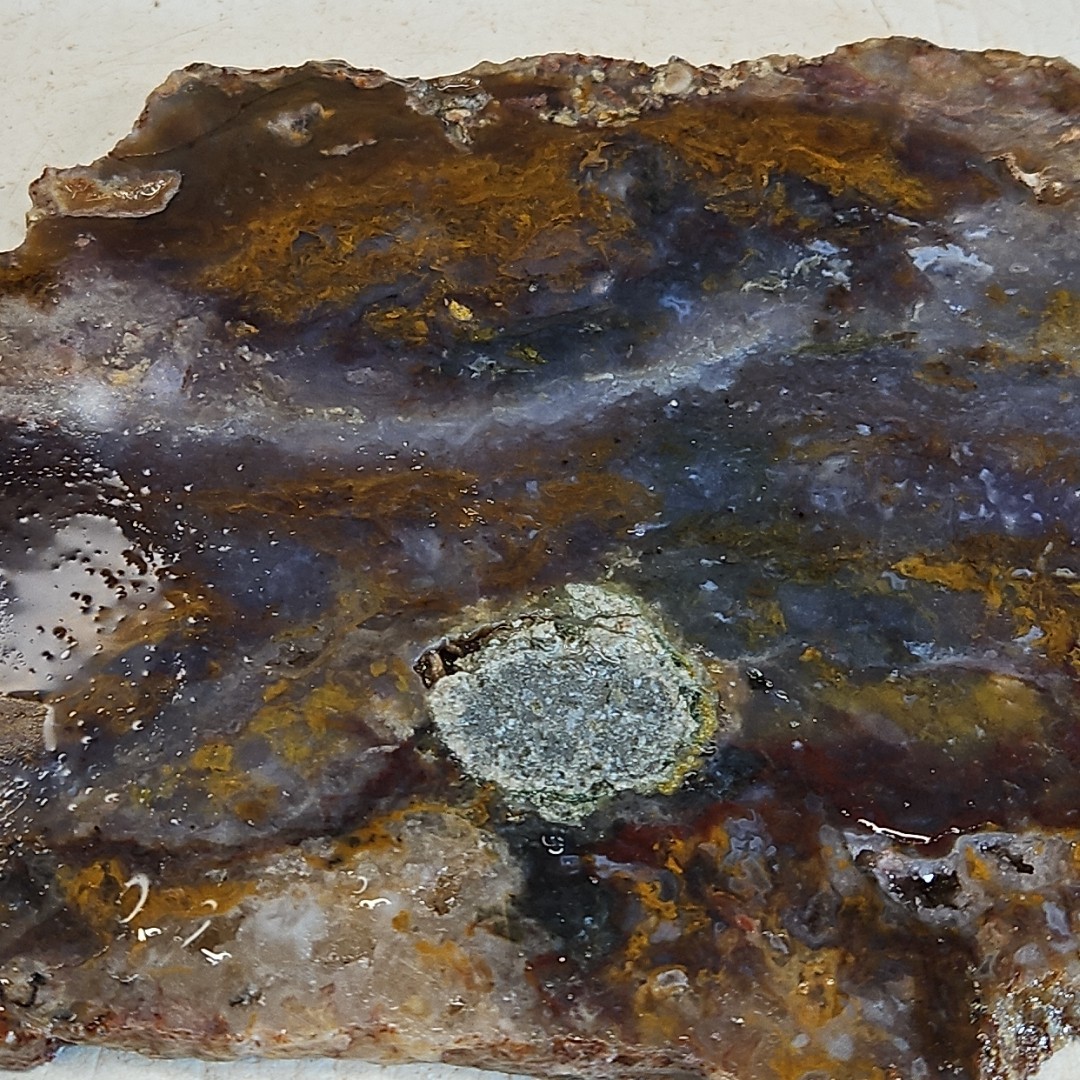 Royal blue agate slab, MX Blue agate golden moss, 7″ x 5″ x 1/4″ 12.0OZ