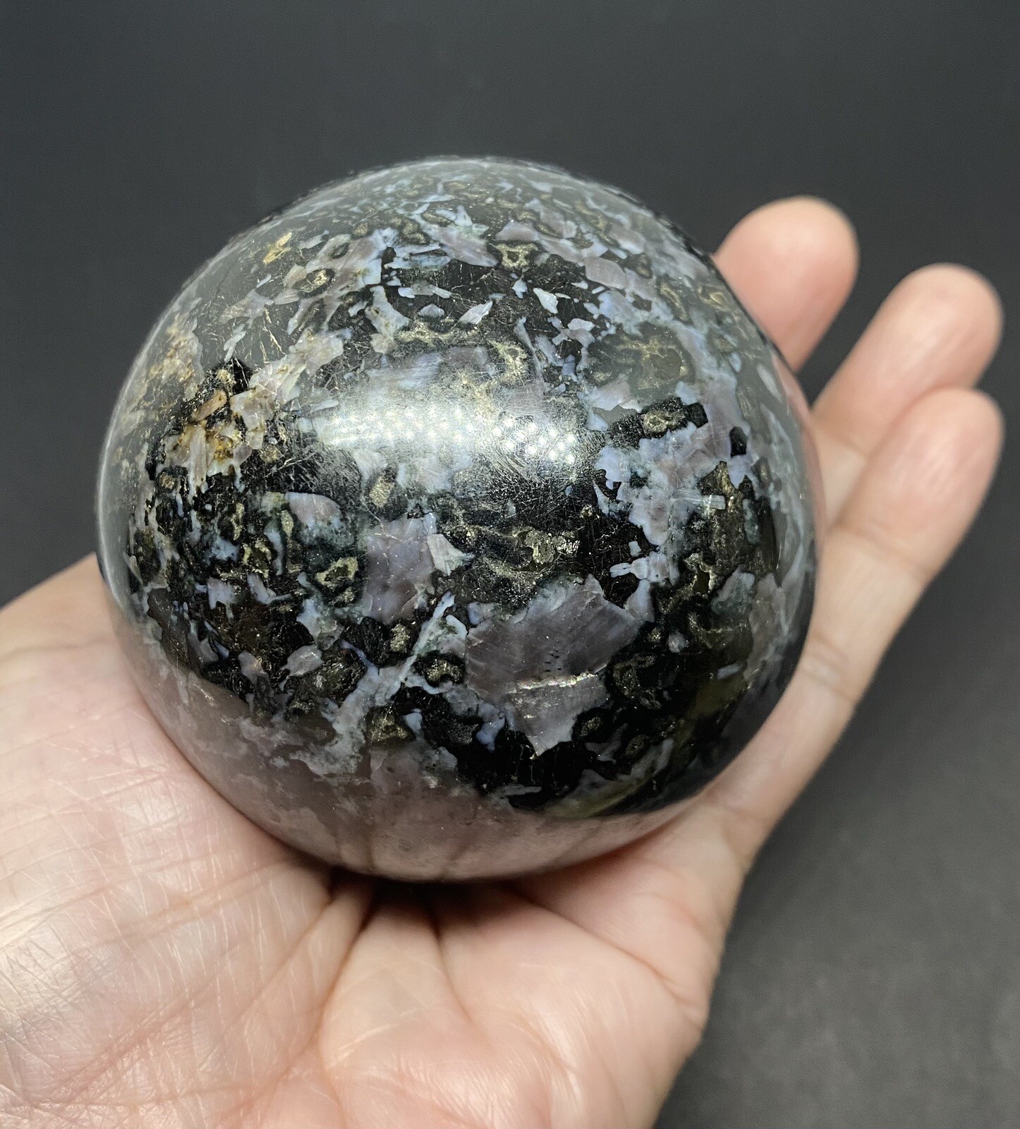 Indigo Gabbro (Mystic Merlinite) Sphere From Madagascar 1.45lbs 75mm