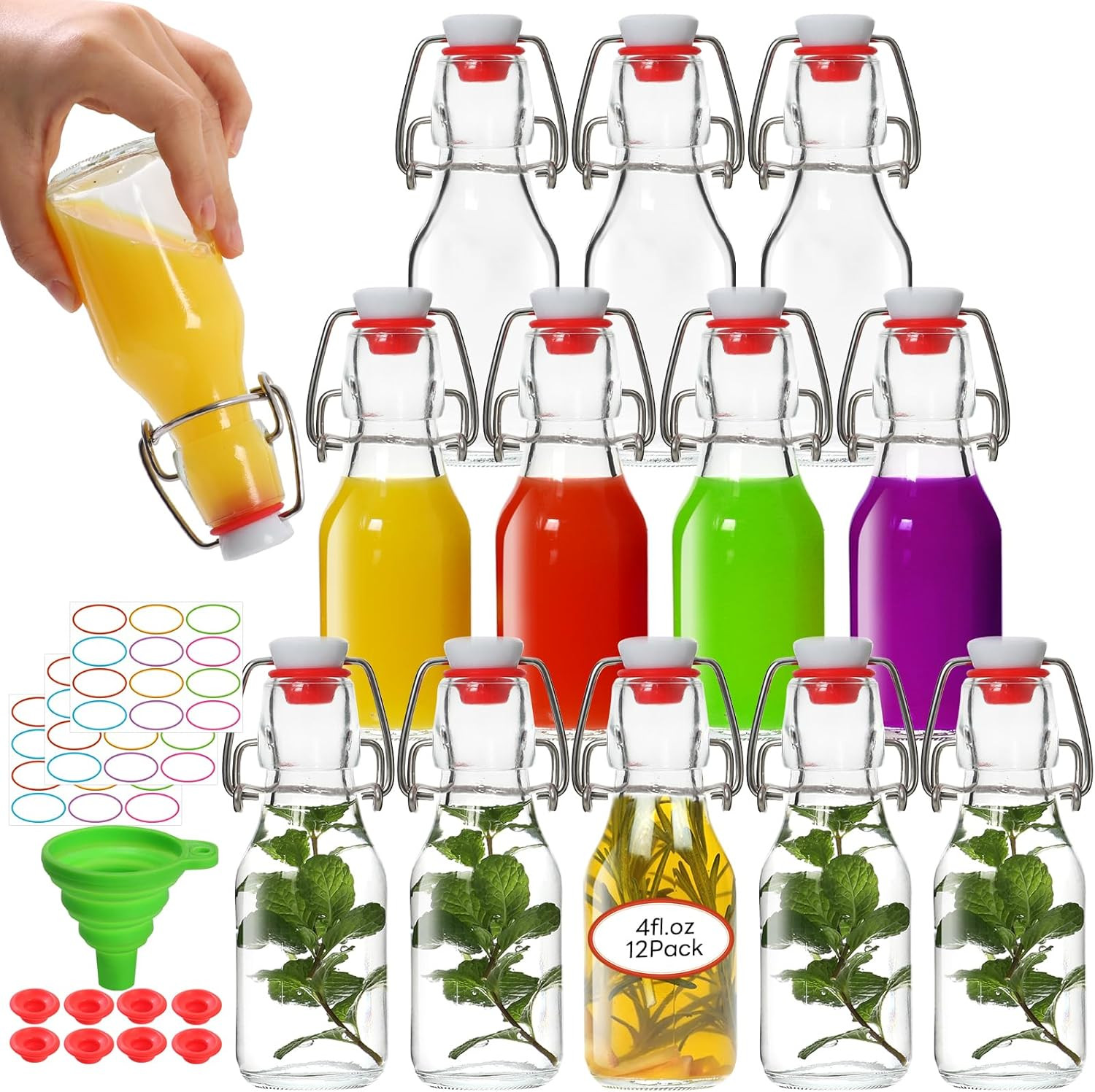 Aurotrends 4 Oz Swing Top Glass Bottles, 12 Pack for Extracts & Beverages
