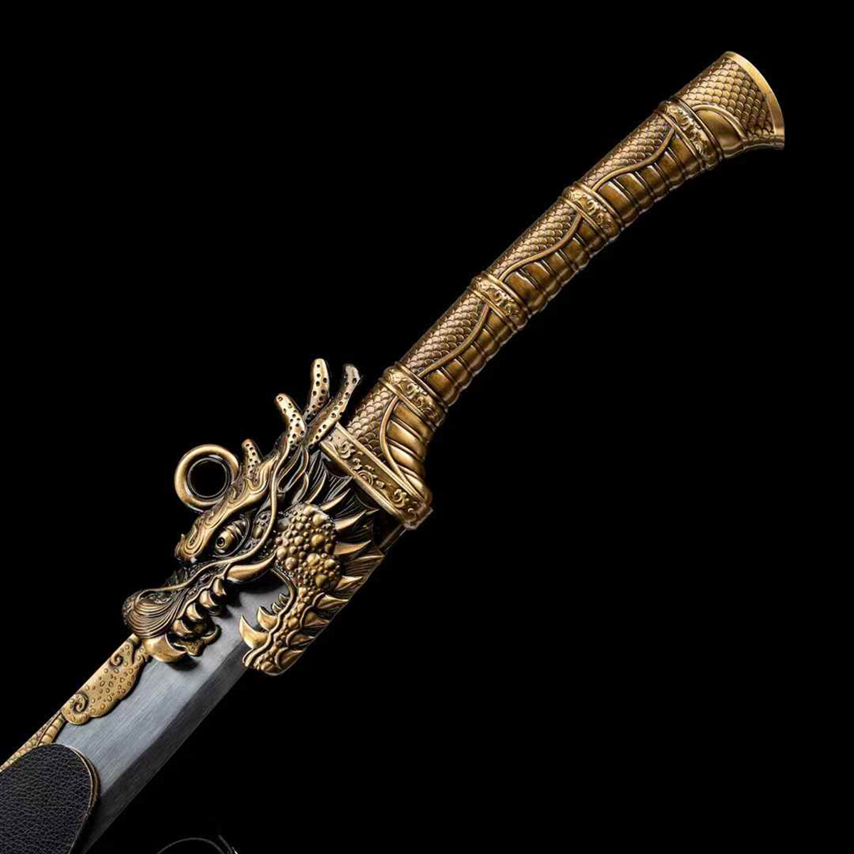 Sharp Chinese Broadsword Dragon Theme Kung Fu Dao Sword Manganese Steel Leather