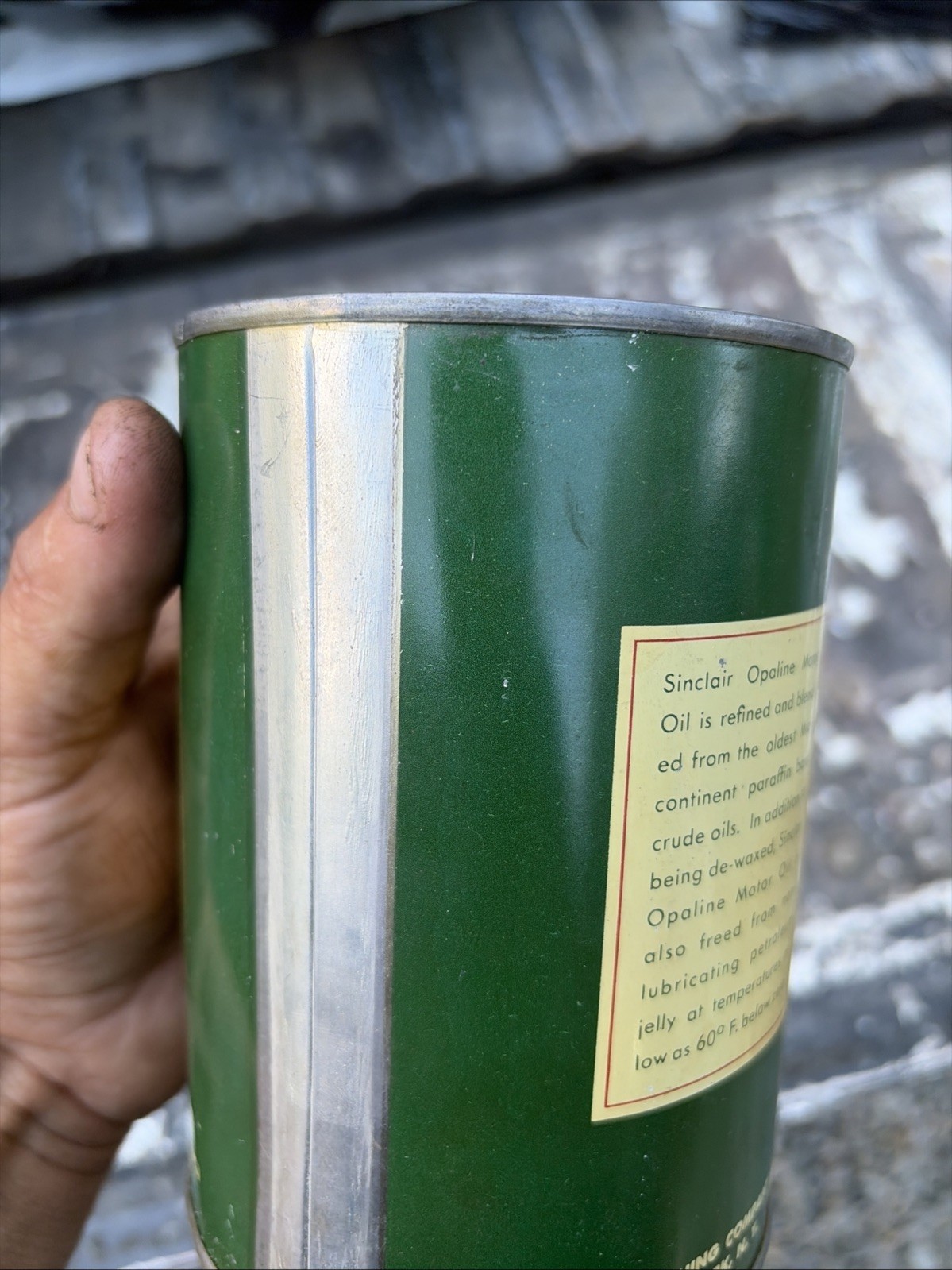 Vintage SINCLAIR OPALINE DINO MOTOR OIL Quart Metal Rare Red Dino Gas Oil