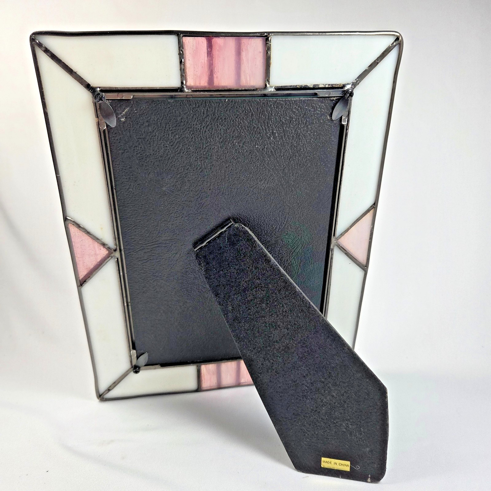 VTG Light Purple / White Slag Stained Glass Photo Frame 7.5″ x 9.5″ Fits 5″ x 7″