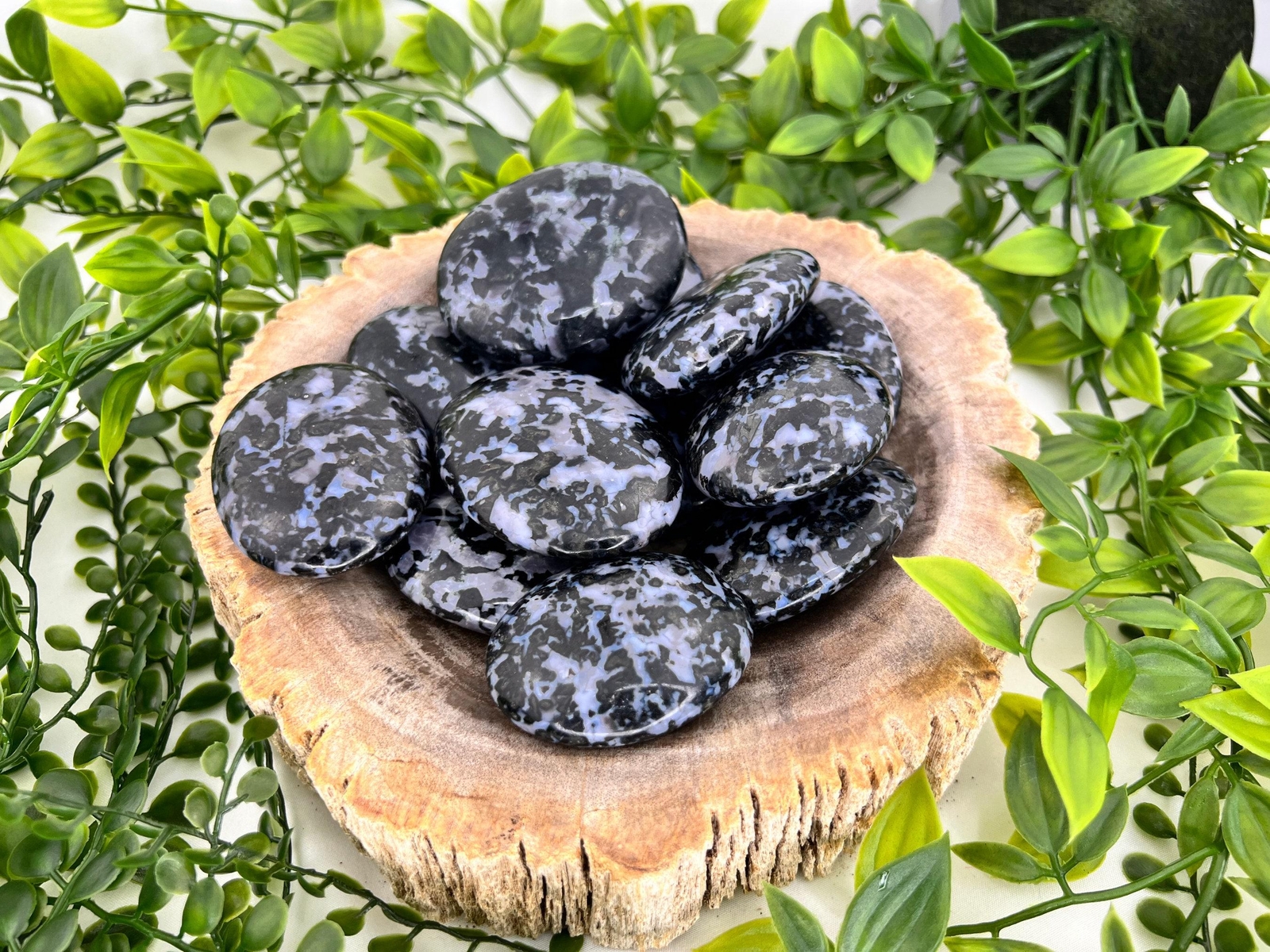 Mystic merlinite palm stone – indigo gabbro palmstone – mystic merlinite