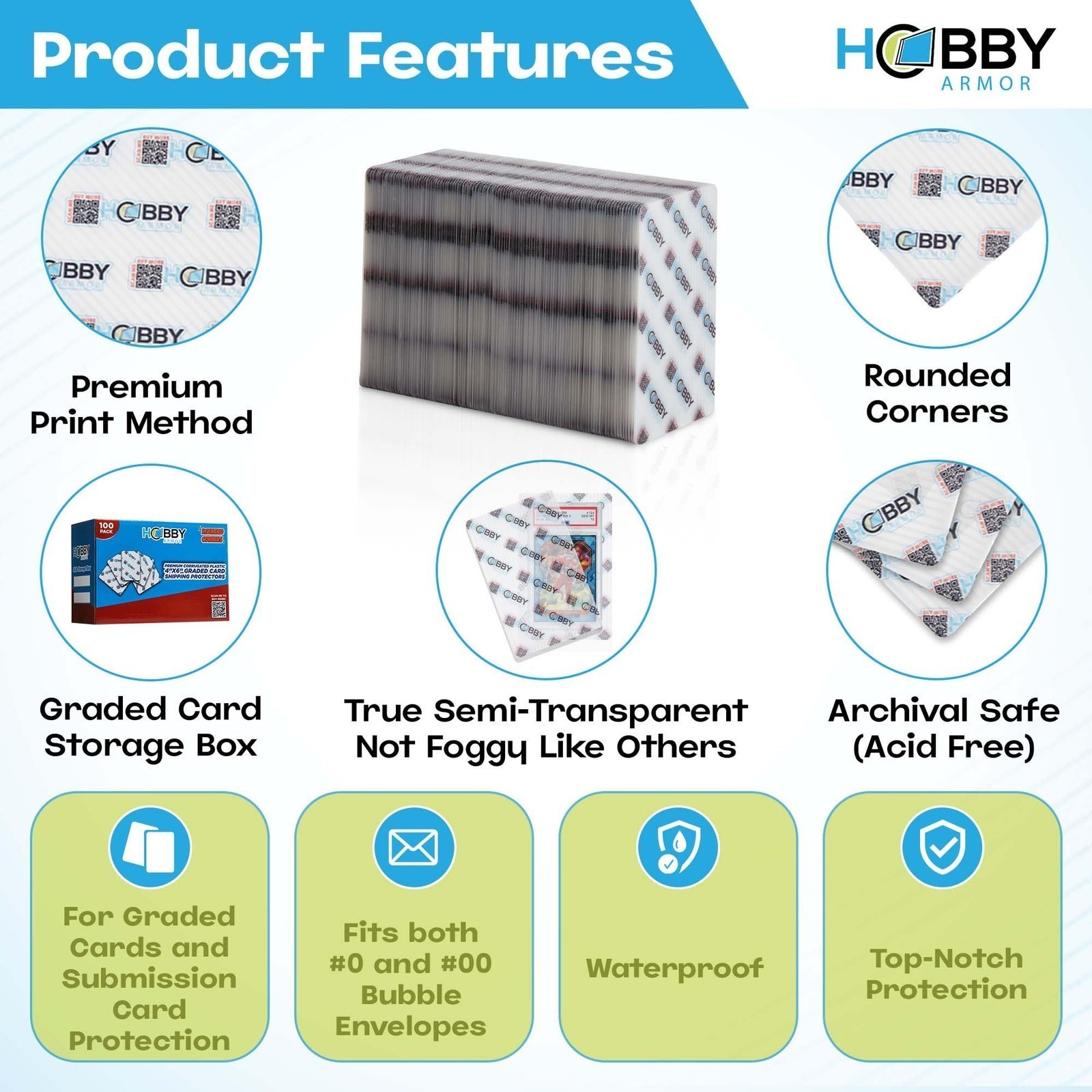 Hobby Armor Plastic Graded Card Shipping Protectors 4″x6″, Multi-Color Print