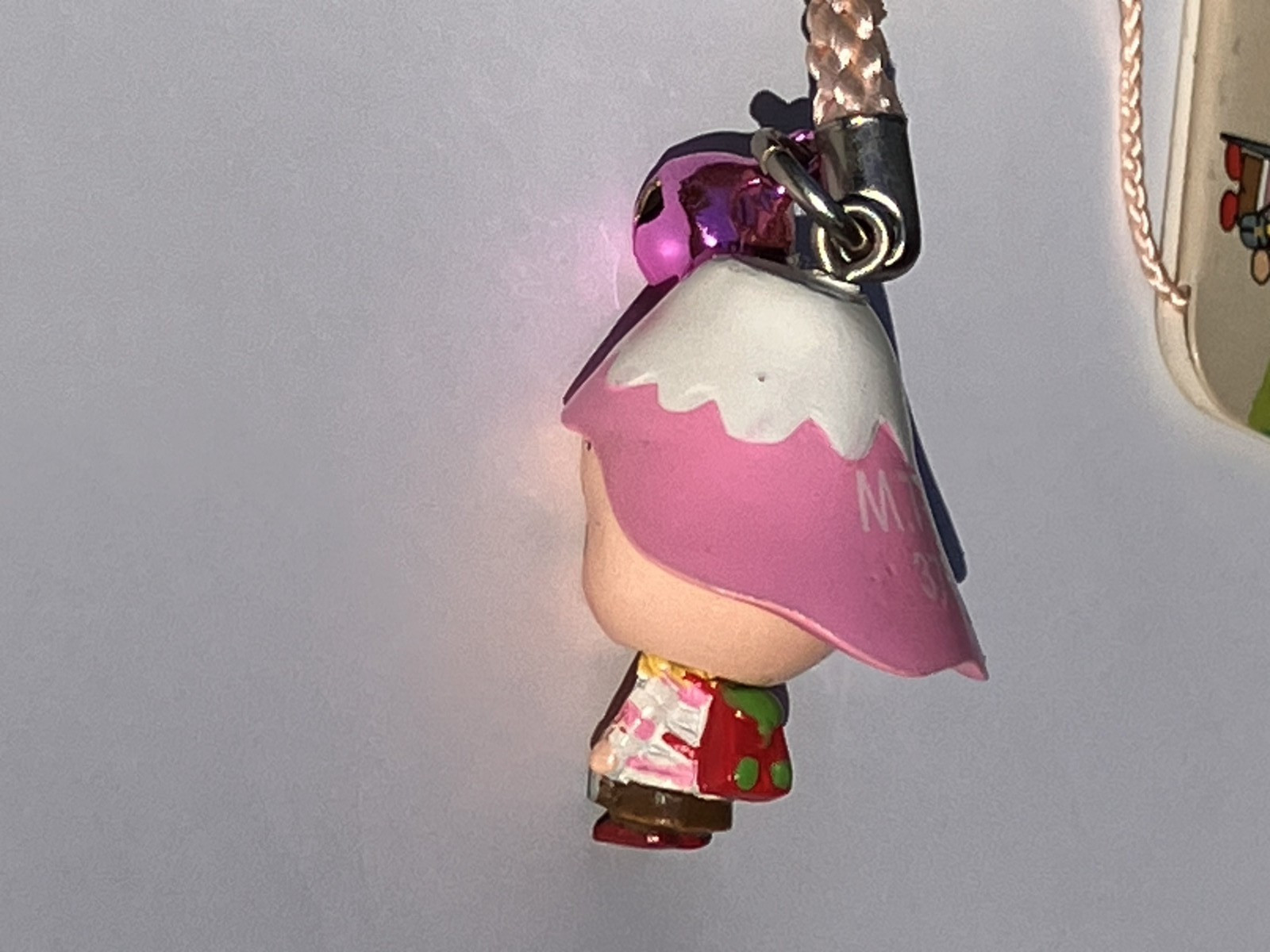 Vintage QP Brand Kewpie Mt Fuji Pink Hat Mascot Bobblehead Strap Charm US SELLER