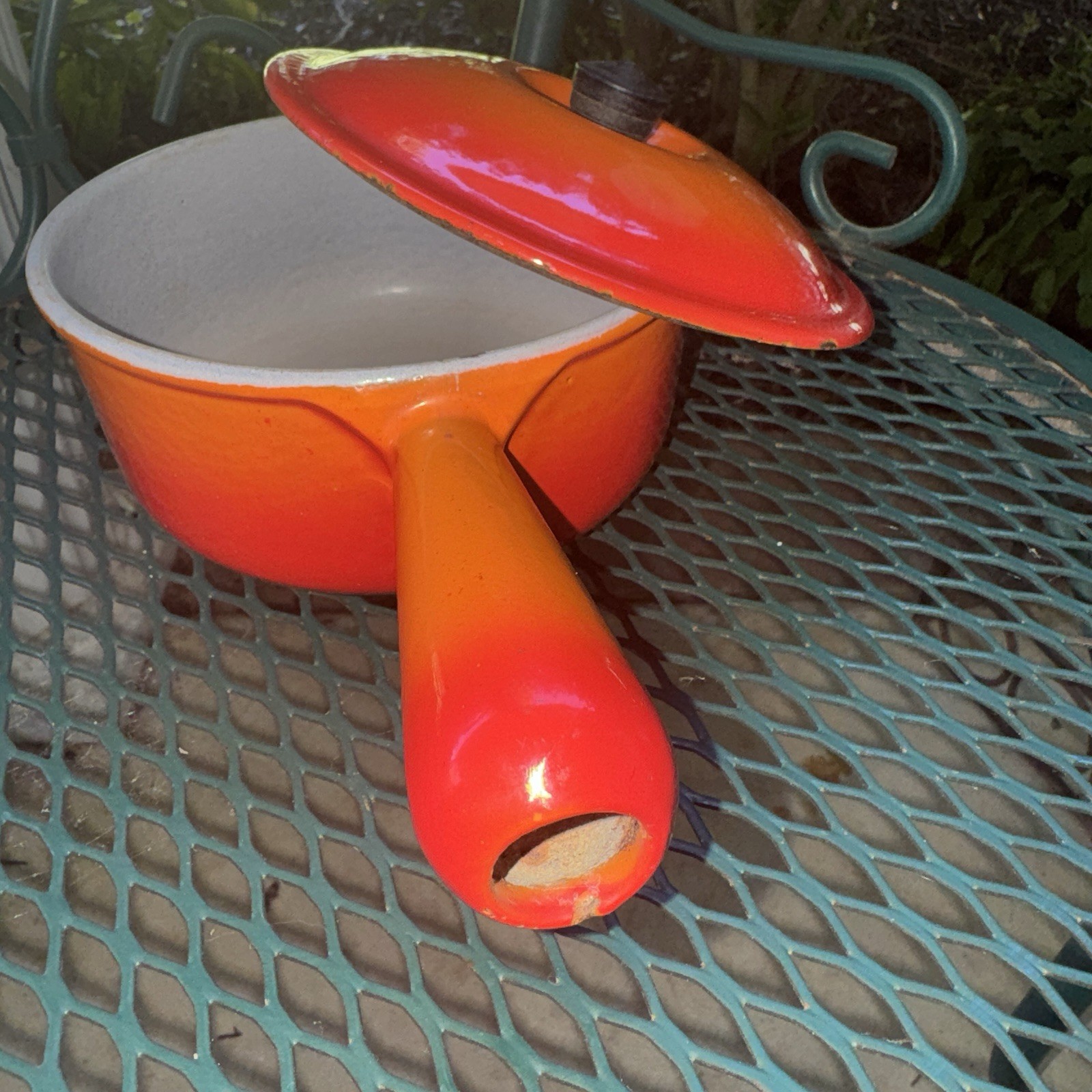 Vintage Le Creuset #16 Flame Orange Sauce Pan w/Lid Ombré Hollow Handle Cookware