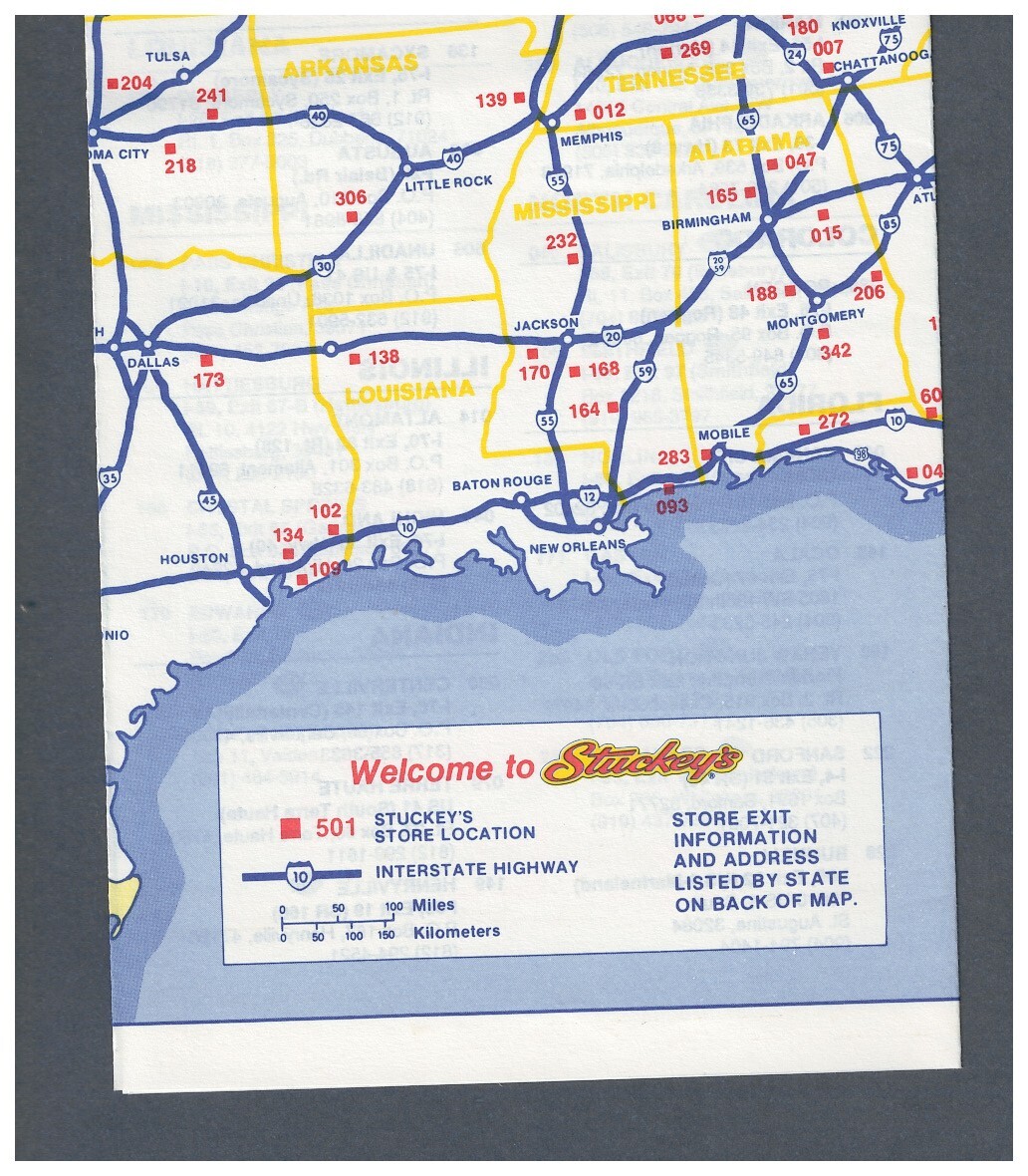 Vintage Map of Stuckey’s Location Guide Travel Brochure Restaurants Listings
