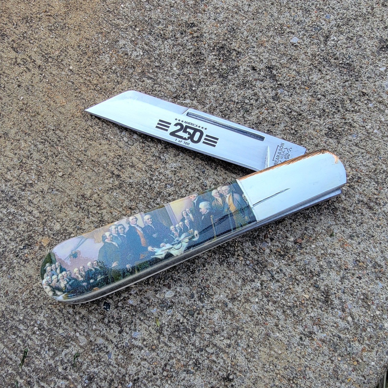 BEAR & SON CUTLERY USA DECLARATION LARGE BARLOW KNIFE AMERICA 250 ANNIVERSARY