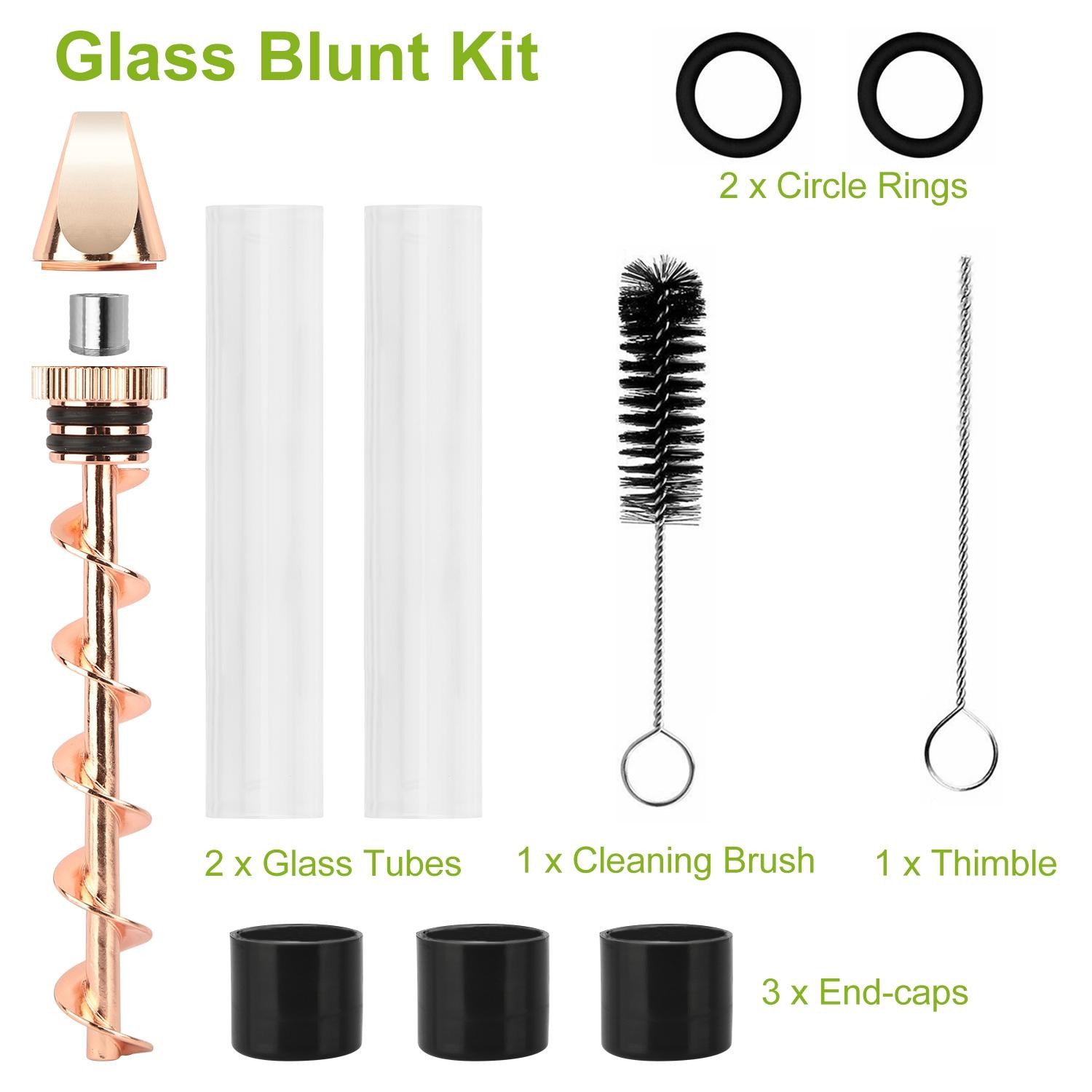 Glass Blunt Pipe Twisty 7-in-1 Grinder Kit w/ Smoking Metal Tip Cleaning Brush