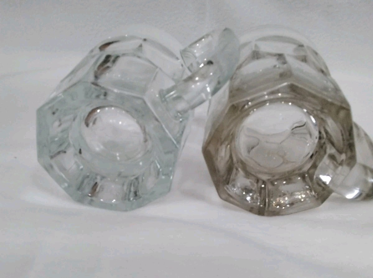 Heavy Glass Thumbprint Beer Mugs…one Clear/One Amber 8oz, 4 1/2″ Tall