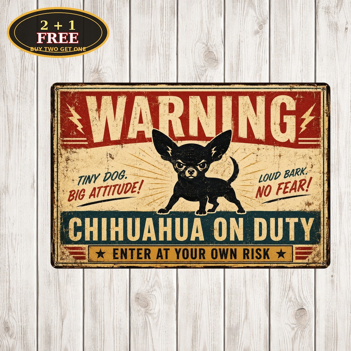 Chihuahua Warning Attack Guard Dog Breed Security Fence Gate Metal Tin Sign 8×12