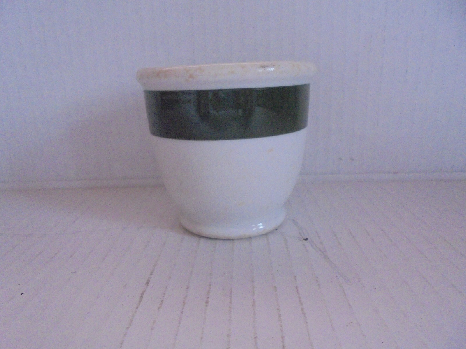 Vintage white green stripe vitrified sterling china co restaurant ware soup/cup