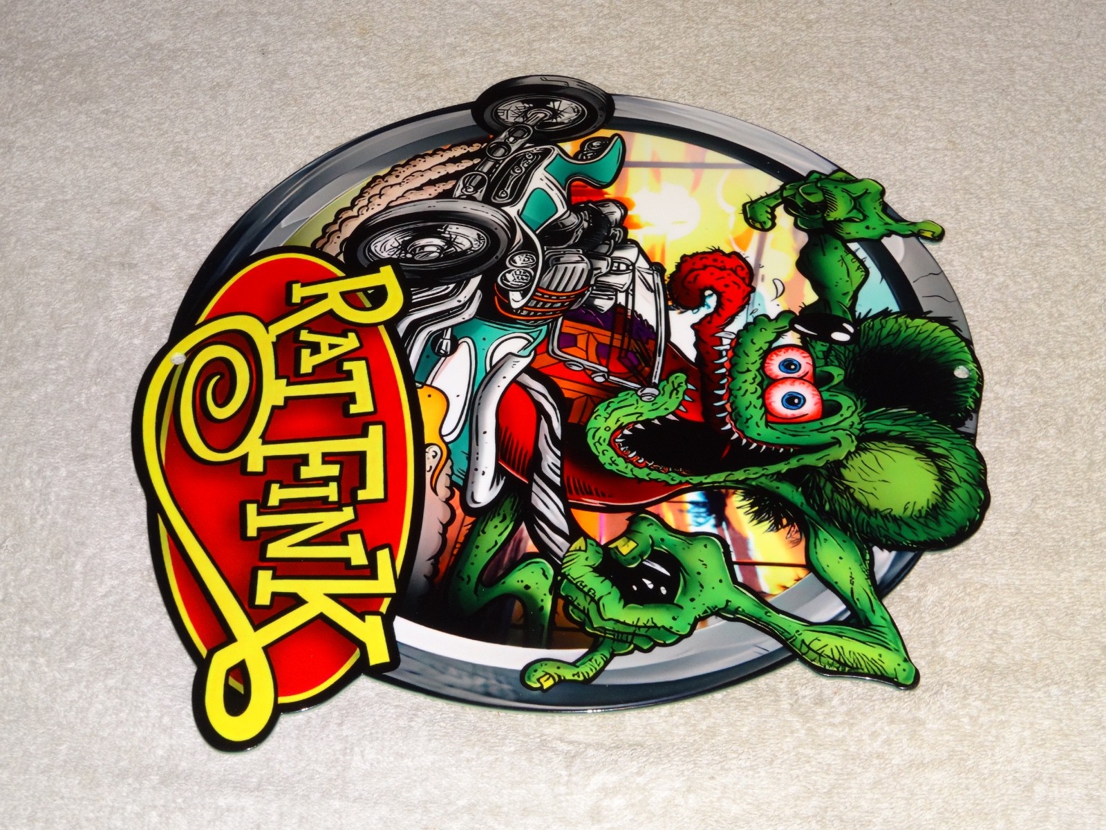 VINTAGE RATFINK DRIVES CUSTOM ROADSTER HOT ROD METAL GASOLINE OIL RAT FINK SIGN!