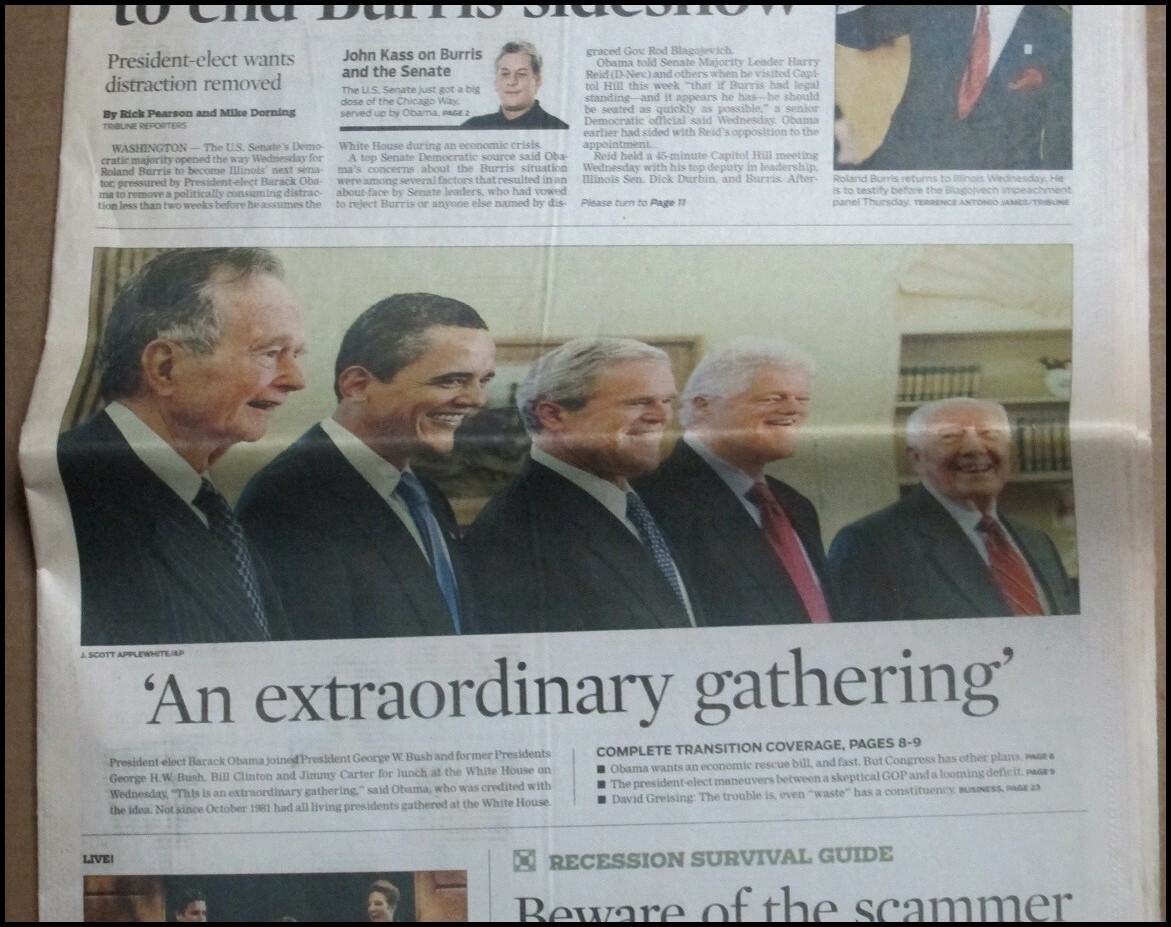 1/8/2009 Chicago Tribune President Barack Obama George W Bush Bill Clinton H W