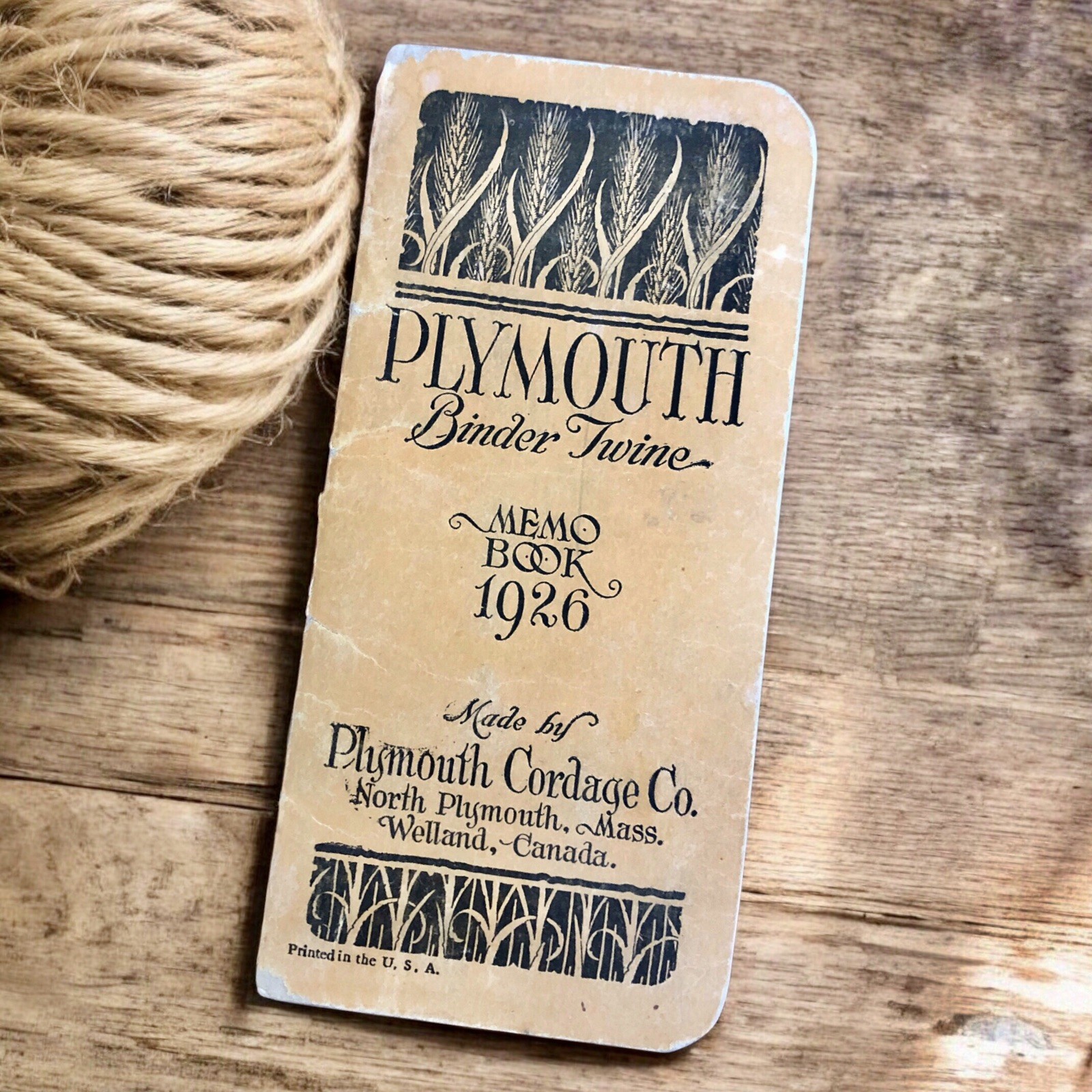 Vintage 1926 Plymouth Twine Cordage Co Pocket Advertising Memo Book Calendar
