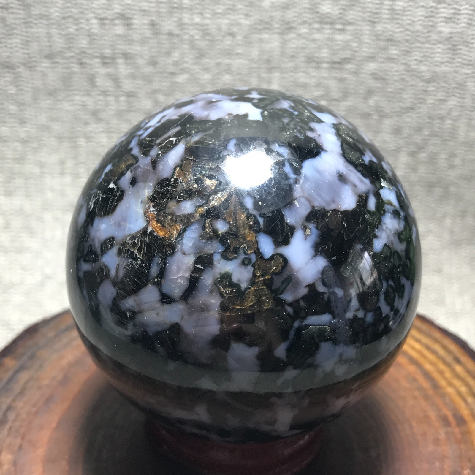 325g Natural Rare MERLINITE Mystic Ball Stone Magic Shaman Psilomelane Gabbro 02