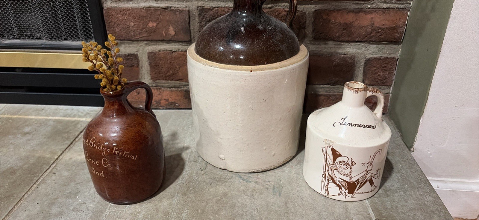 Lot Of 3 Whiskey Moonshine Stoneware Crock Jug Easy Pour Spout