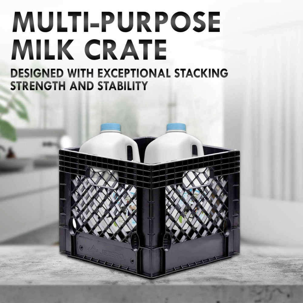 Juggernaut Storage 16QT Heavy-Duty Plastic Square Milk Crate Black for Any Room