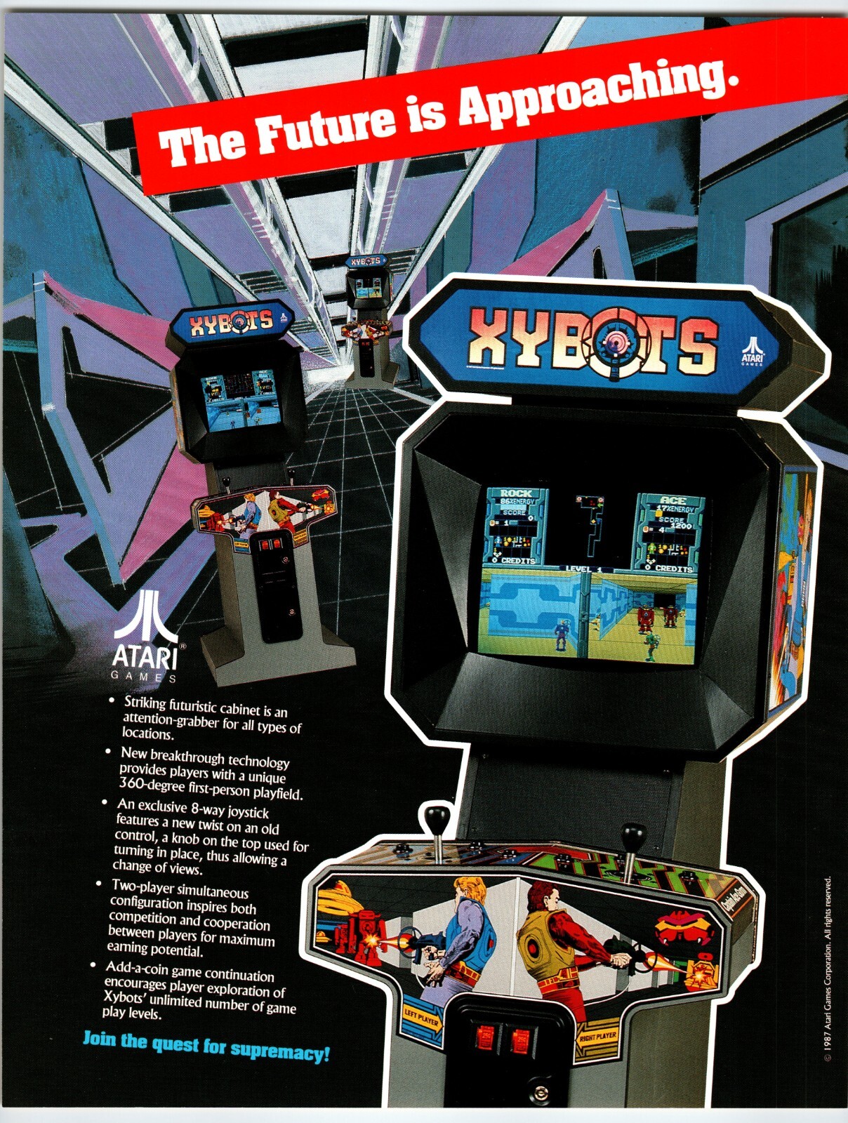 Xybots Arcade FLYER 1987 Original Video Game Space Age Robots Retro Artwork