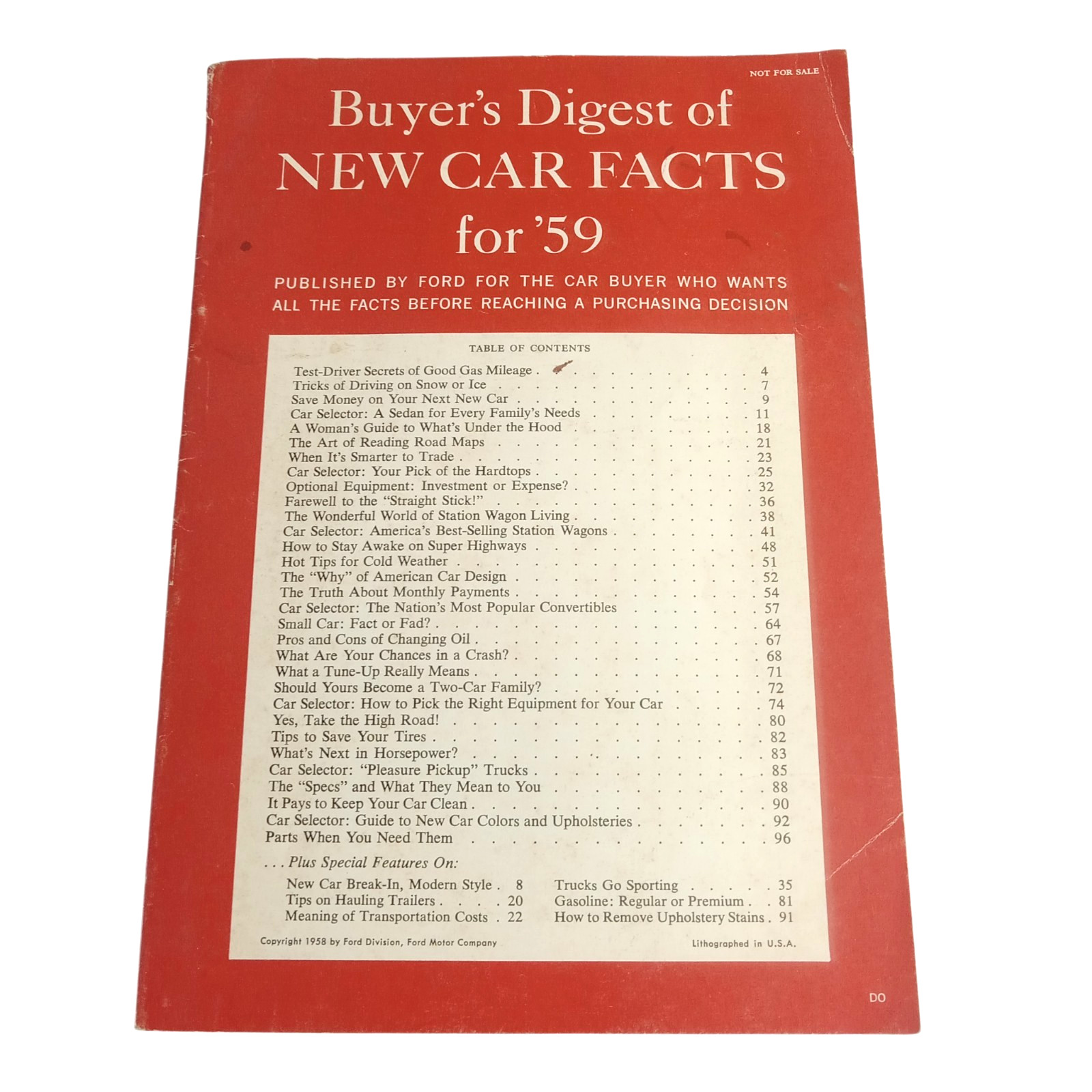 BUYER’S DIGEST OF NEW CAR FACTS FOR ’59 Ford 1959 Advertising Catalog Brochure