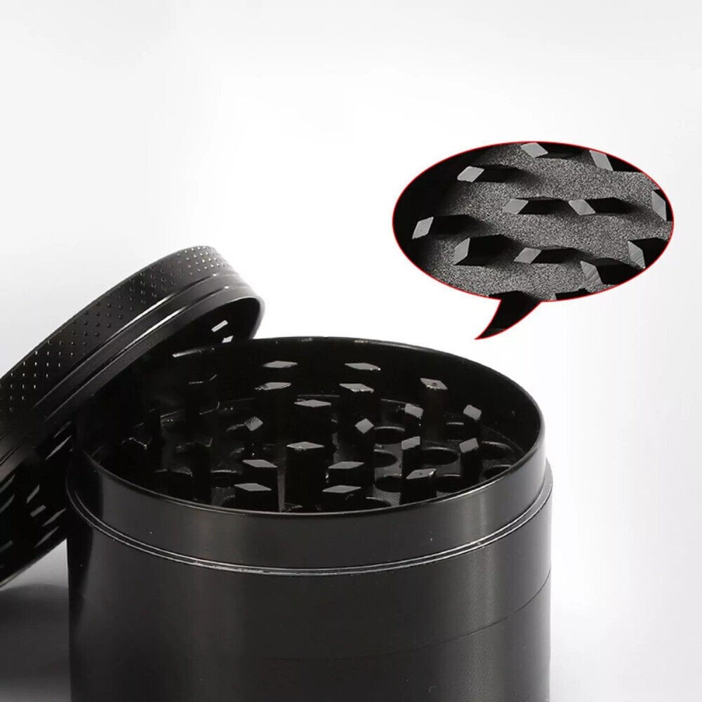 Extra Large Grinder 3 inch XL Herb & Spice, Tobacco Crusher 4 Piece (Black)