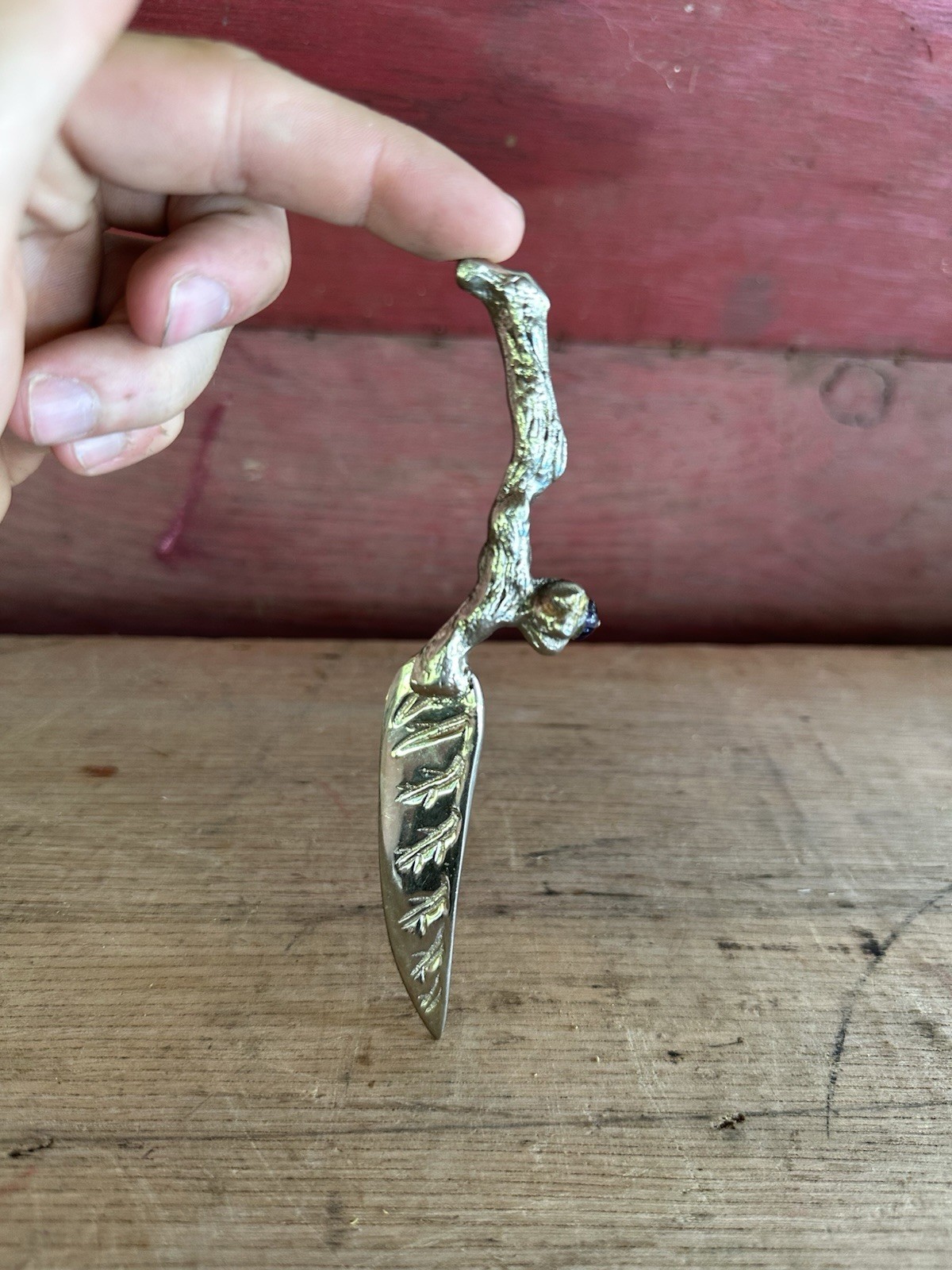Vintage Metal Letter Opener Ornate Handle, Bird & Leaf Design Decorative Blade