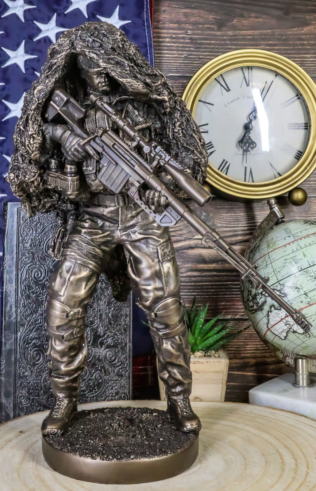 Ebros Military Marksman Marine Camouflage Sniper Statue Modern Unit Figurine