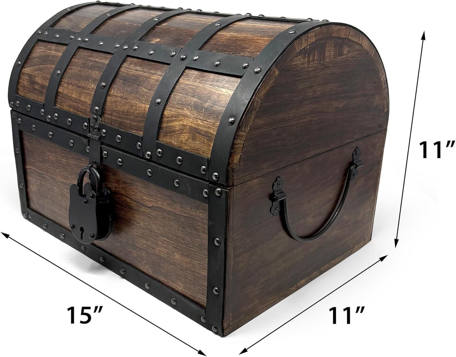 Nautical Cove Handmade Wooden Treasure Chest Storage Box Real Leather Accents