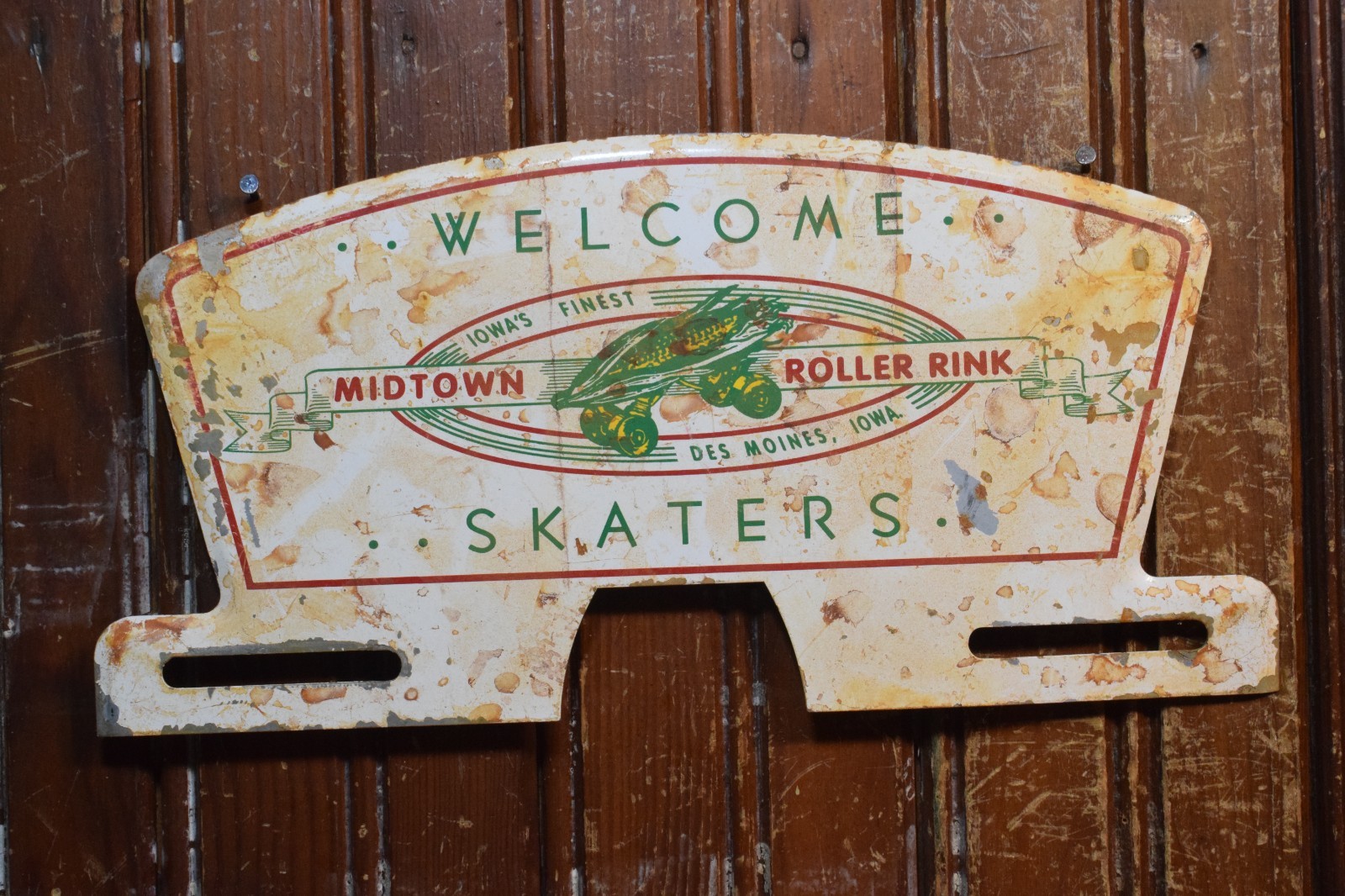 MID TOWN ROLLER RINK PAINTED METAL PLATE TOPPER SIGN VINTAGE 1950s DES MOINES IA