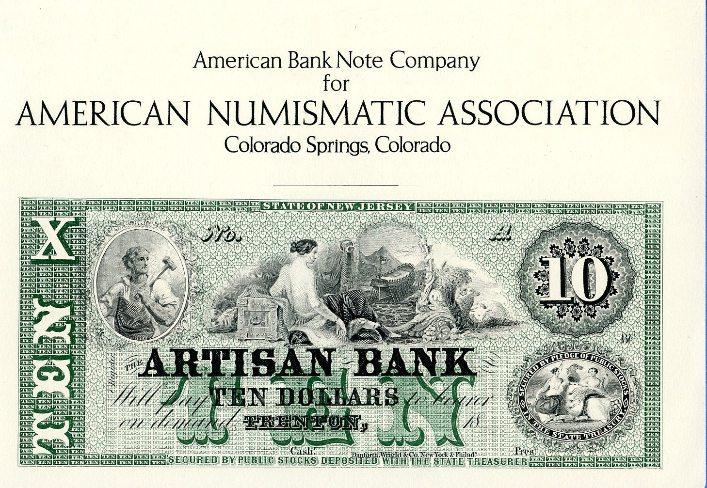 1997 ANA World’s Fair of Money Show $10 Artisan Bank Souvenir Certificate