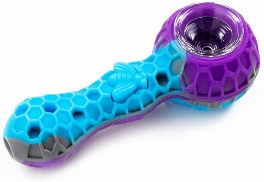 2pc Silicone Smoking Pipe 4.3″ Honeycomb Bee Tobacco Hand Pipes Glass Bowl Tool