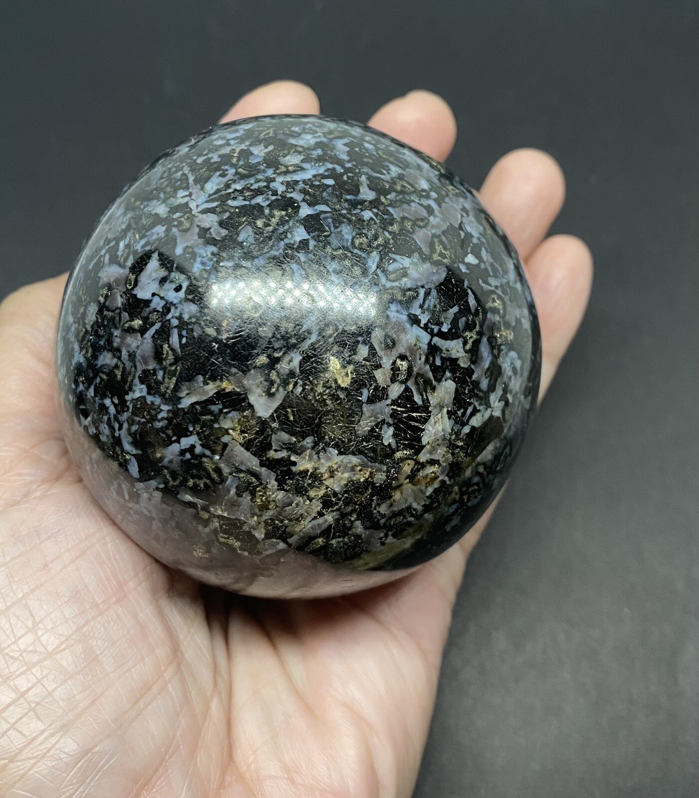 Indigo Gabbro (Mystic Merlinite) Sphere From Madagascar 1.45lbs 75mm