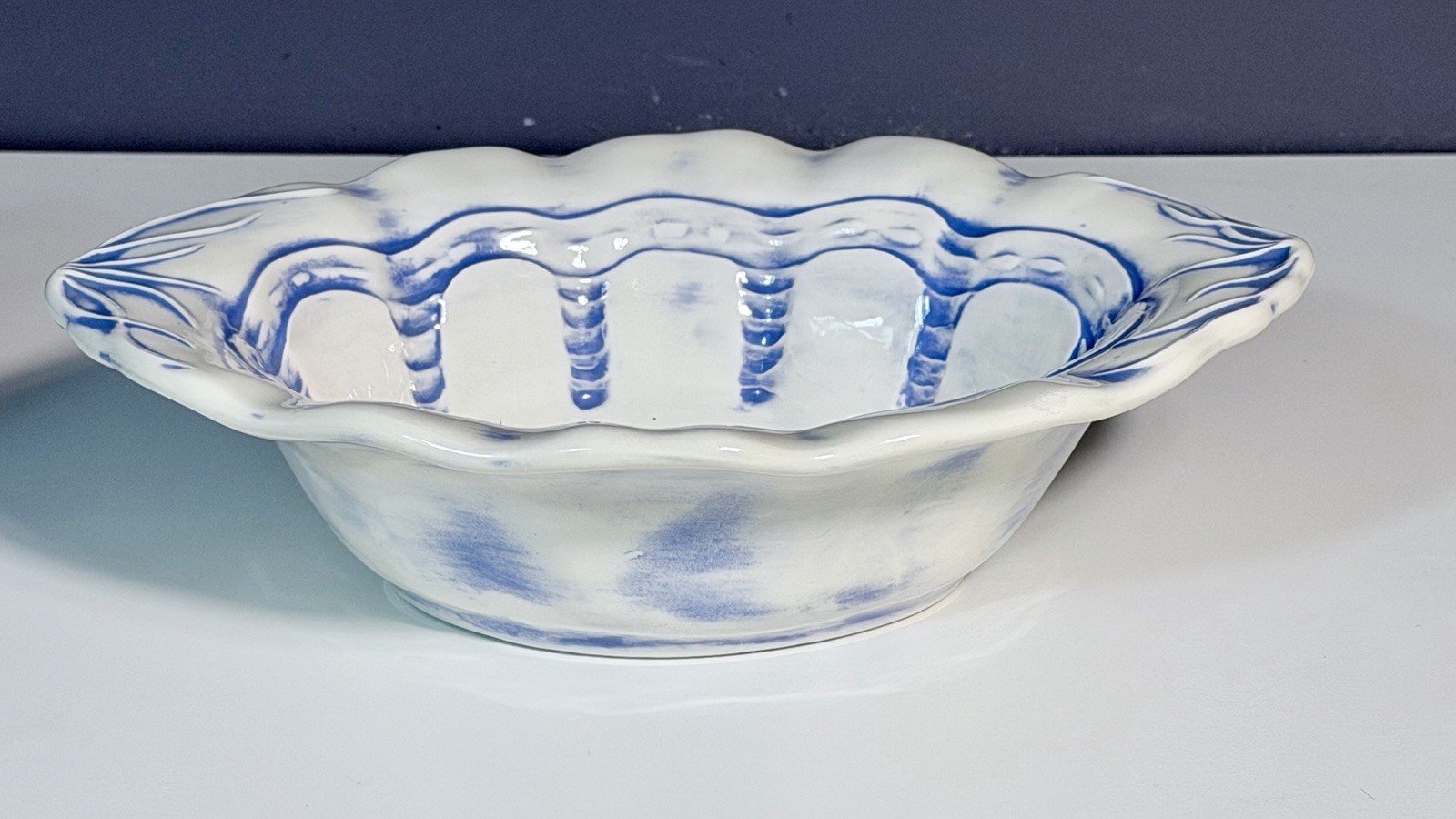 Vintage Arnels Blue White Pitcher & Basin Bowl Set Mid Century Farmhouse