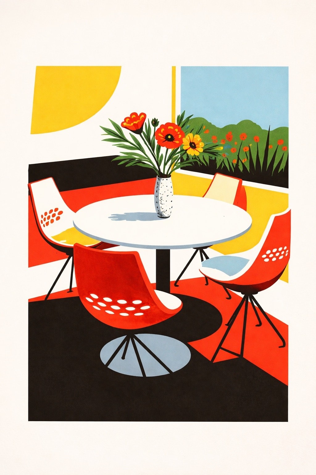 Contemporary Art Print – Retro Seating 🌼 16×24” – Premium Matte Paper 200gsm