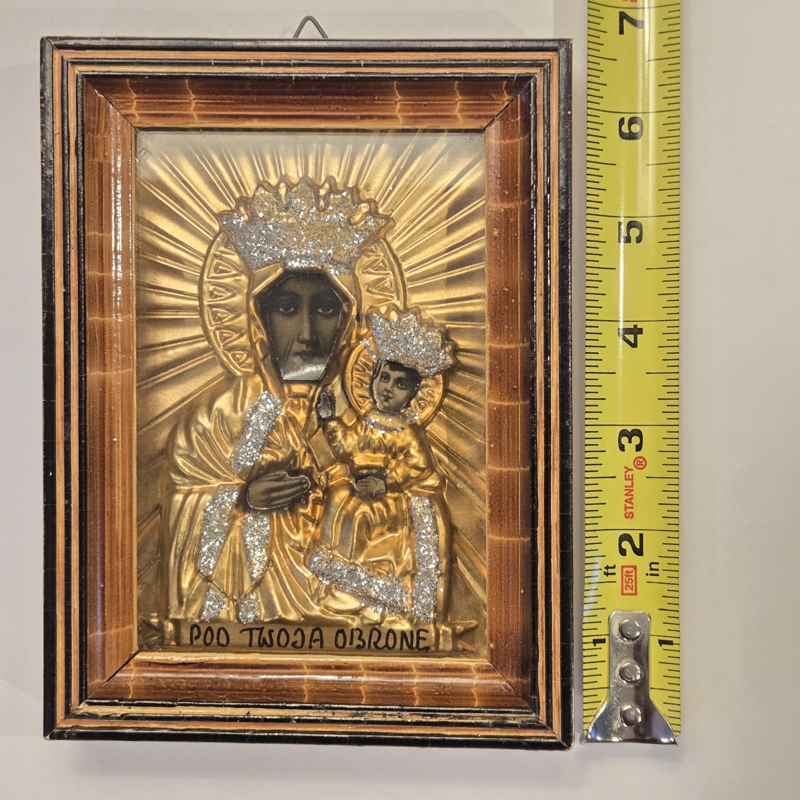 Polish Black Madonna Czestochowa Vintage Religious Artwork Framed 7in x 5in
