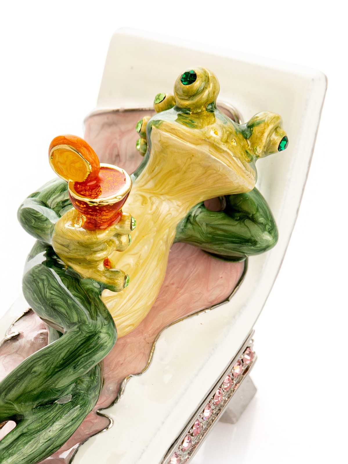 Keren Kopal Frog drinking a cocktail Trinket Box Decorated & Austrian Crystals