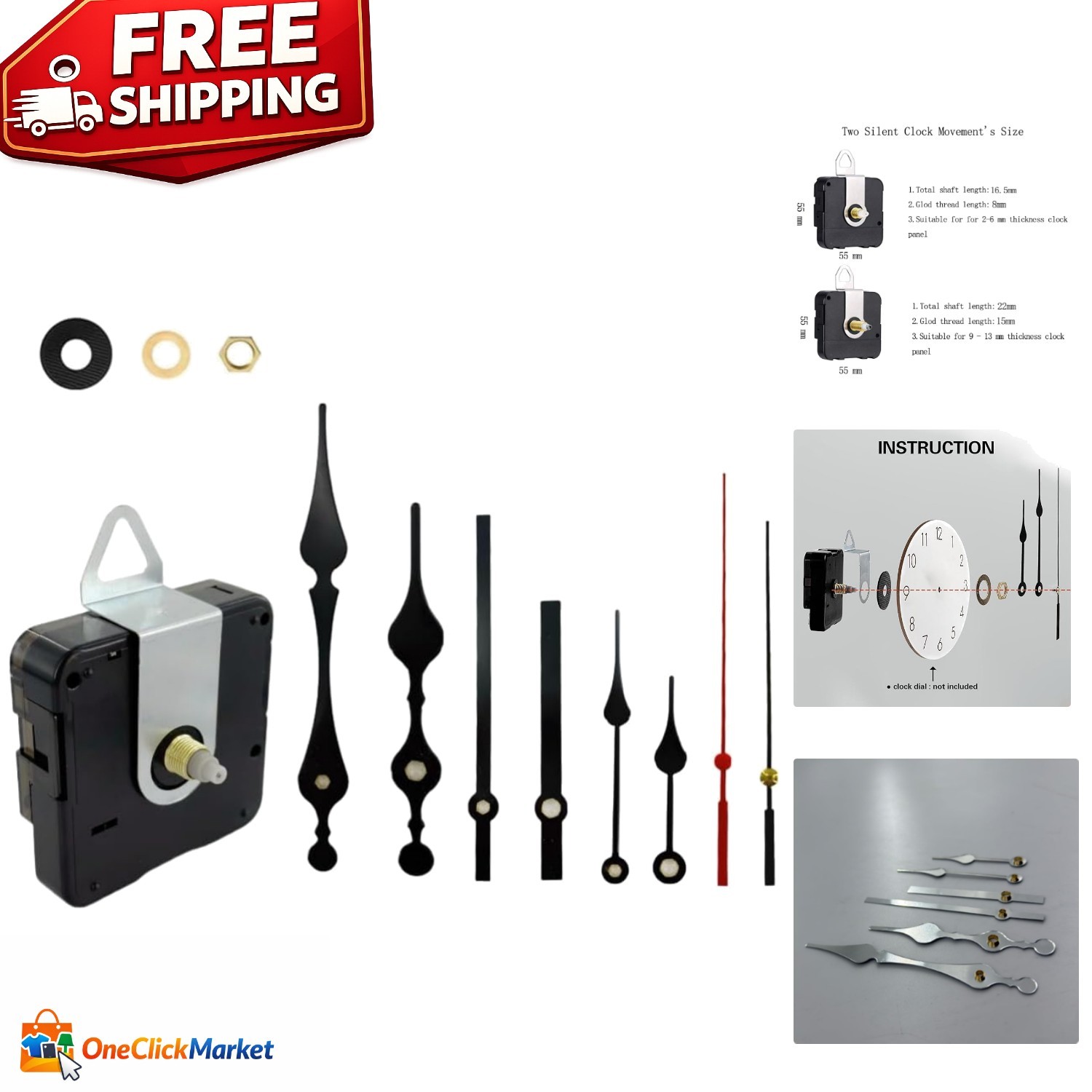 Ultra Silent 12mm Clock Movement Replacement Kit – DIY Repair Parts Included