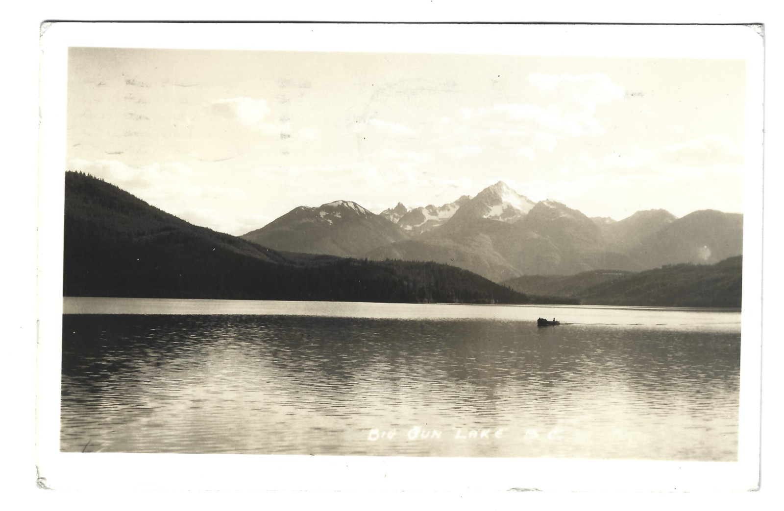 Rare 1937 Bralorne B.C. RPPC Big Gun Lake Canada Lone Boat Mount Sloan Postcard