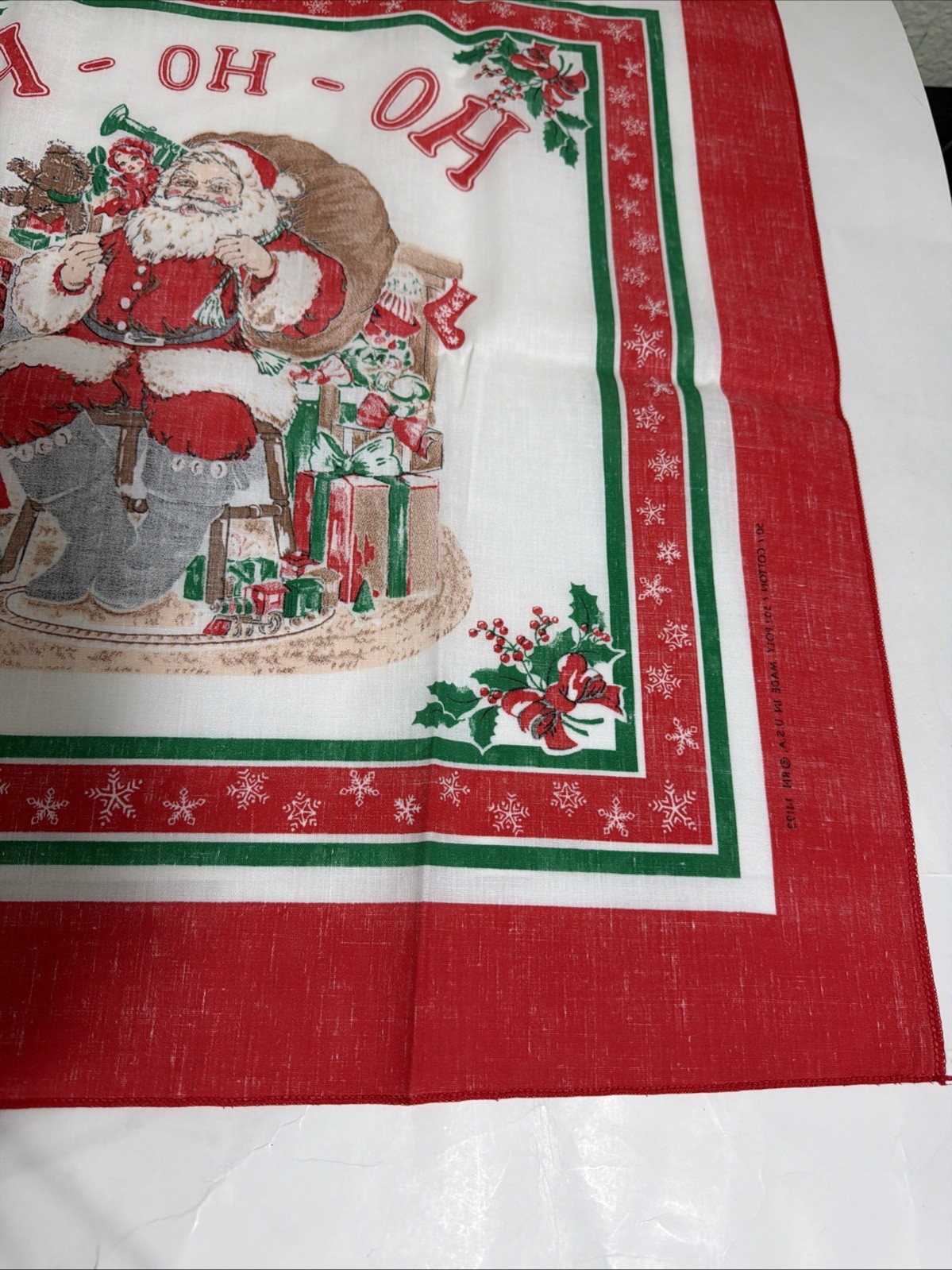 Vintage NWT Bandanna Brand Christmas Ho-Ho-Ho Santa Handkerchief Multicolor 21”