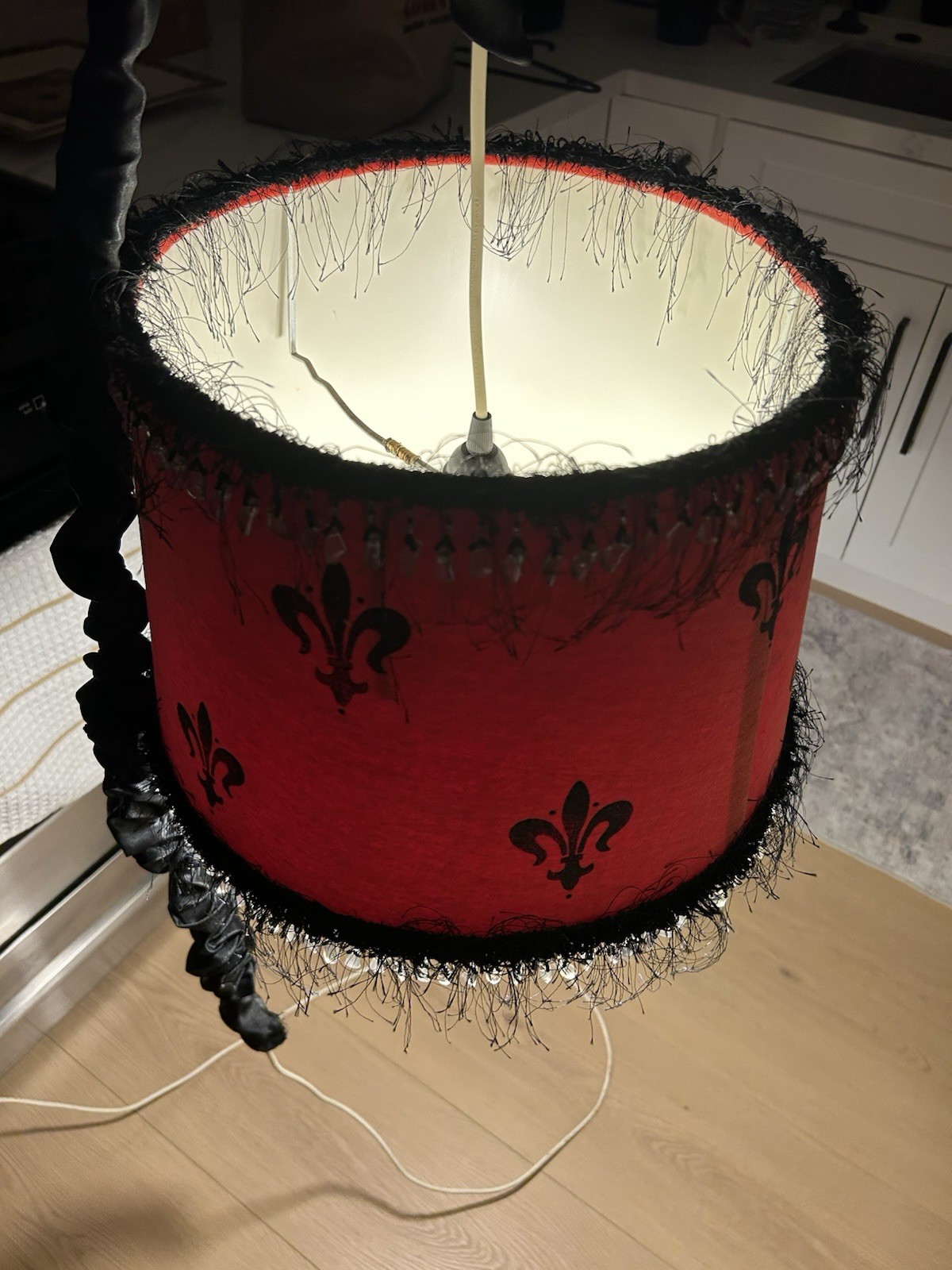 2 Beautiful Red & Black Velvet Swag Hanging Light Fixtures