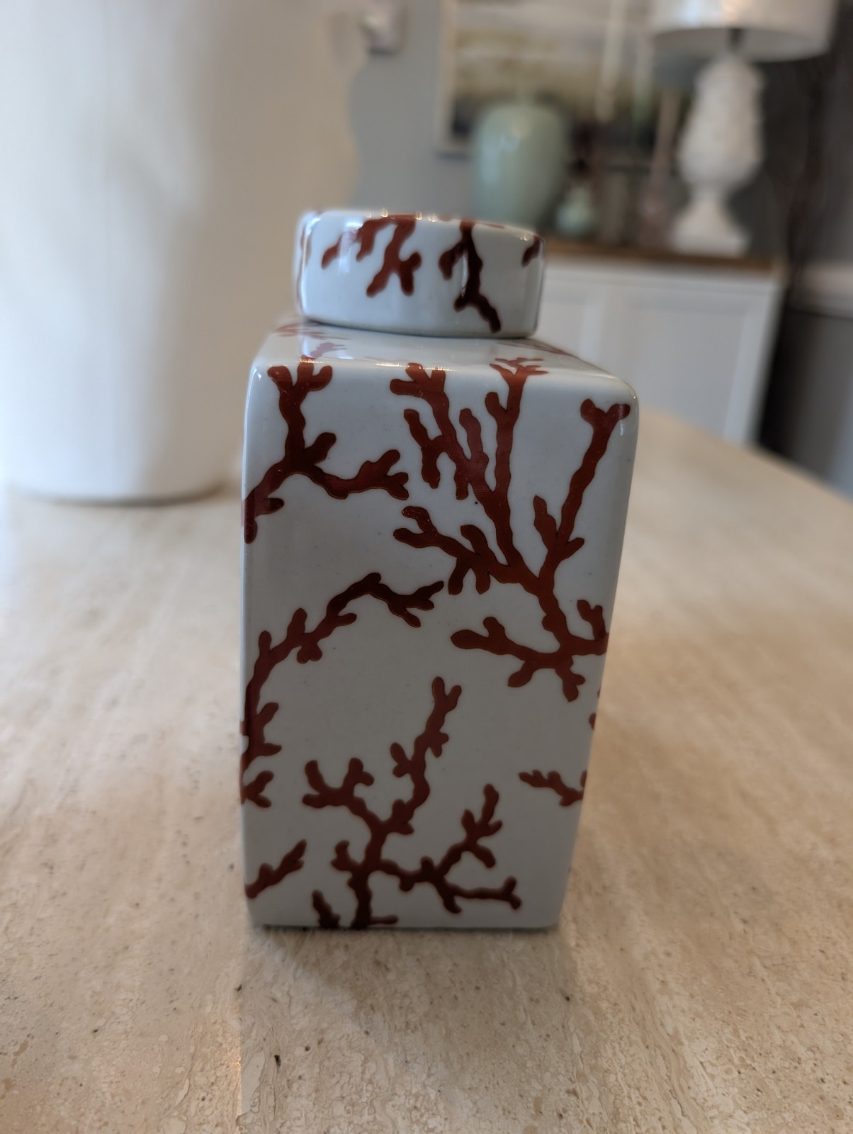 Wong Lee Set/2 Porcelain Coral Lidded Jars STUNNING!