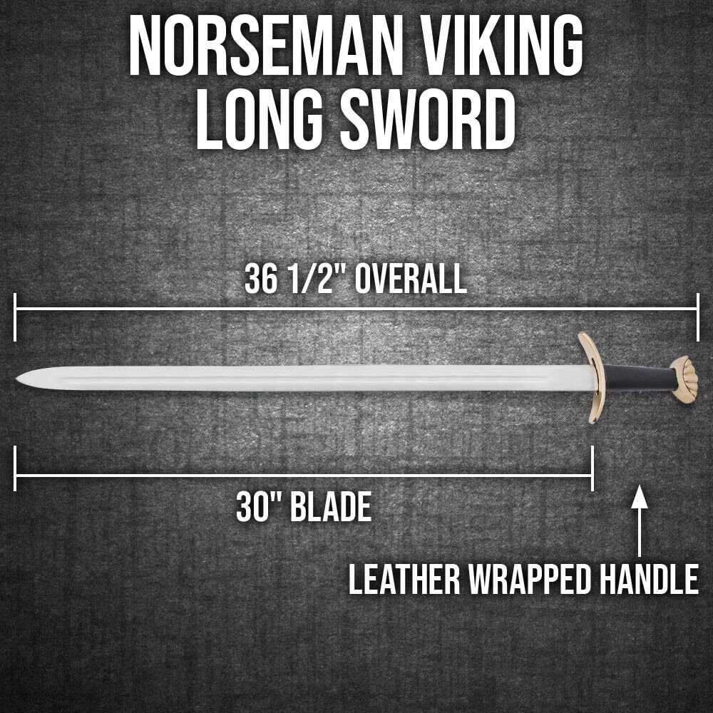 Norseman Viking Long Sword | 30″ Carbon Steel Blade | Leather Scabbard | 36 1/2″