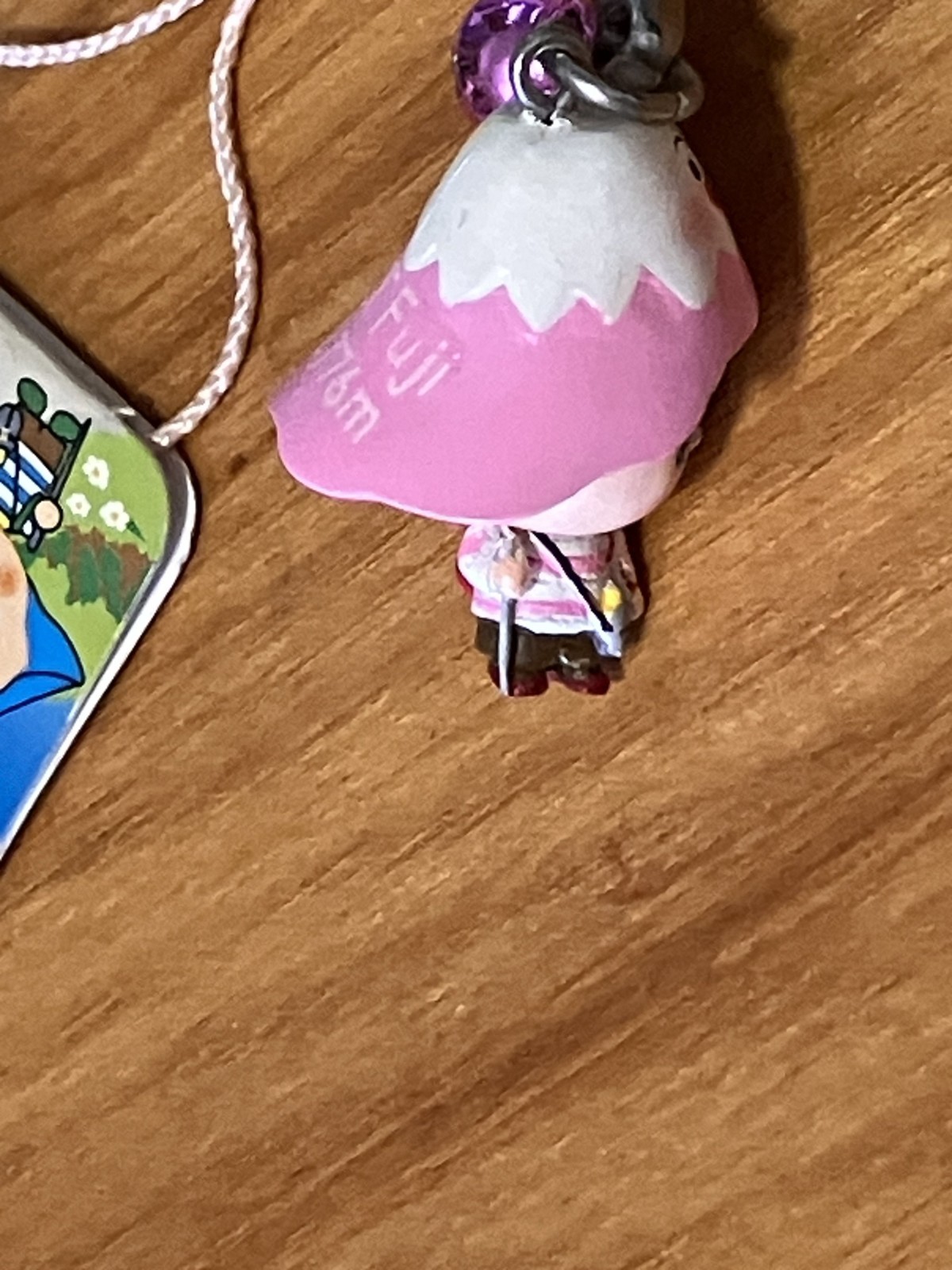 Vintage QP Brand Kewpie Mt Fuji Pink Hat Mascot Bobblehead Strap Charm US SELLER