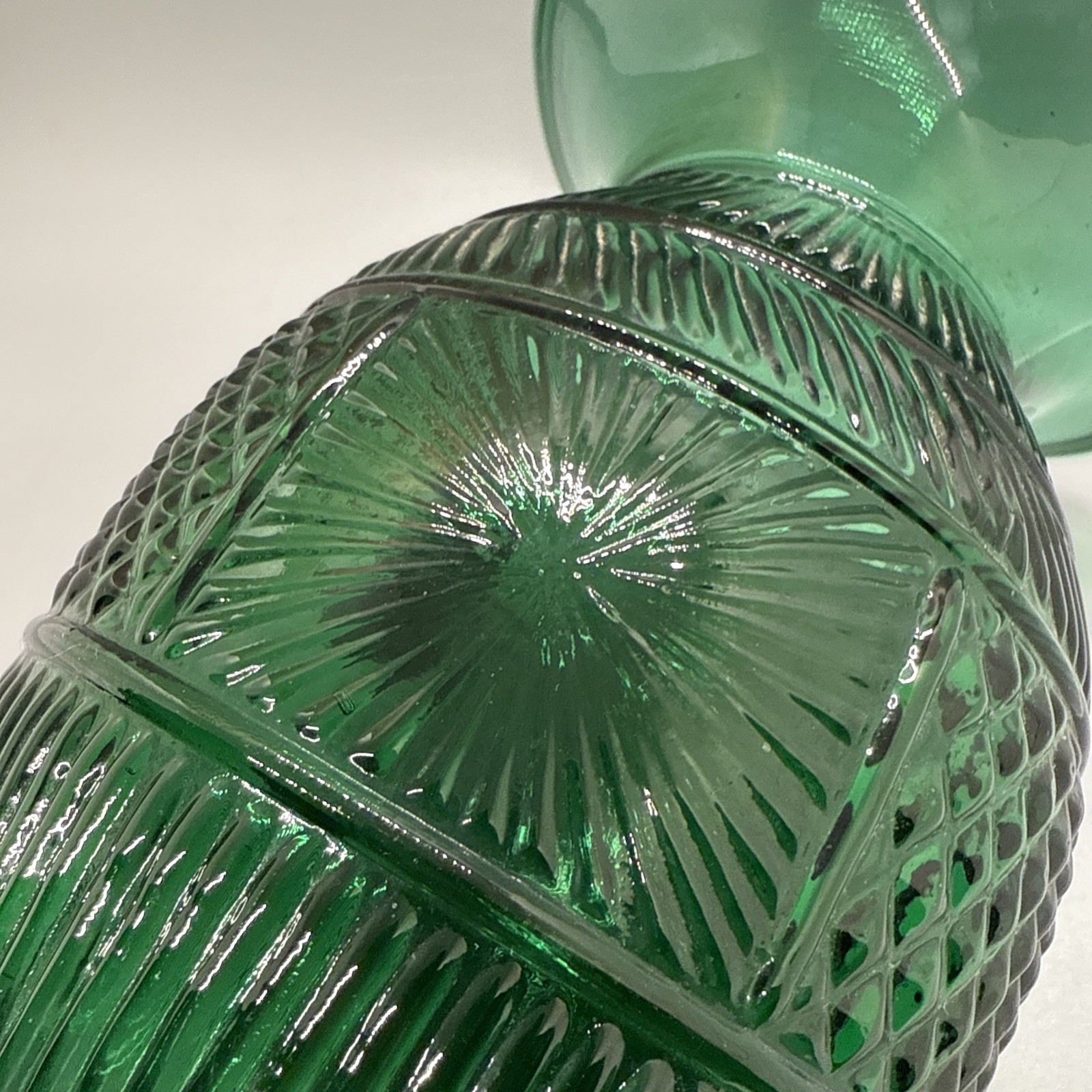 Glass Clevenger 3 Mold Pitcher Stoddard Pattern Green Amberina Ombré 6.75×5”