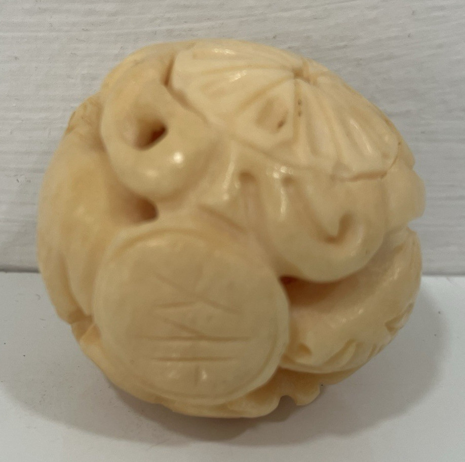 OJIME bead netsuke CHINESE ZODIAC YEAR OF THE PIG 1.25″ round carved resin