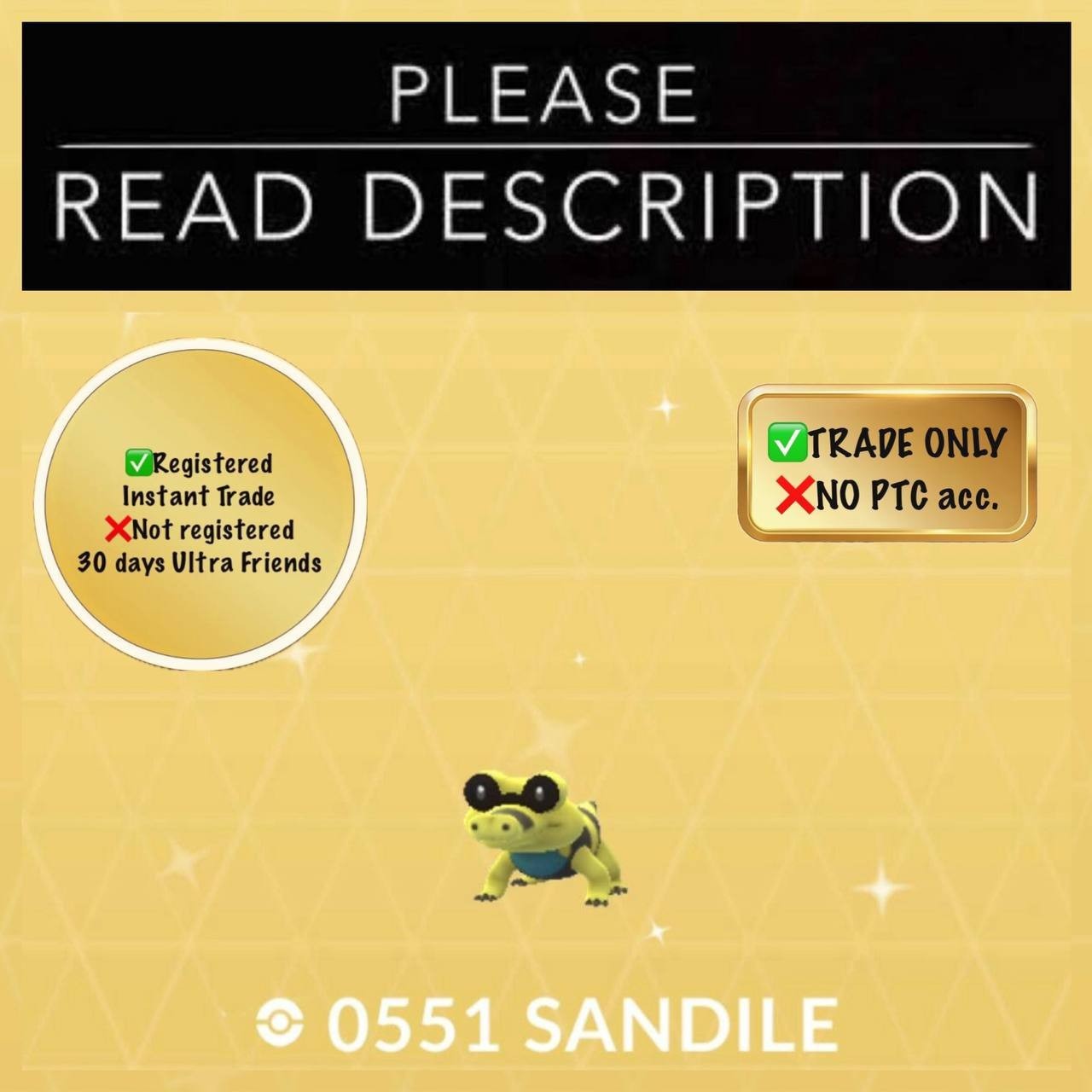 Shiny Sandile (Instant Registered or 30 days Ultra Friends) – Pokemon Go