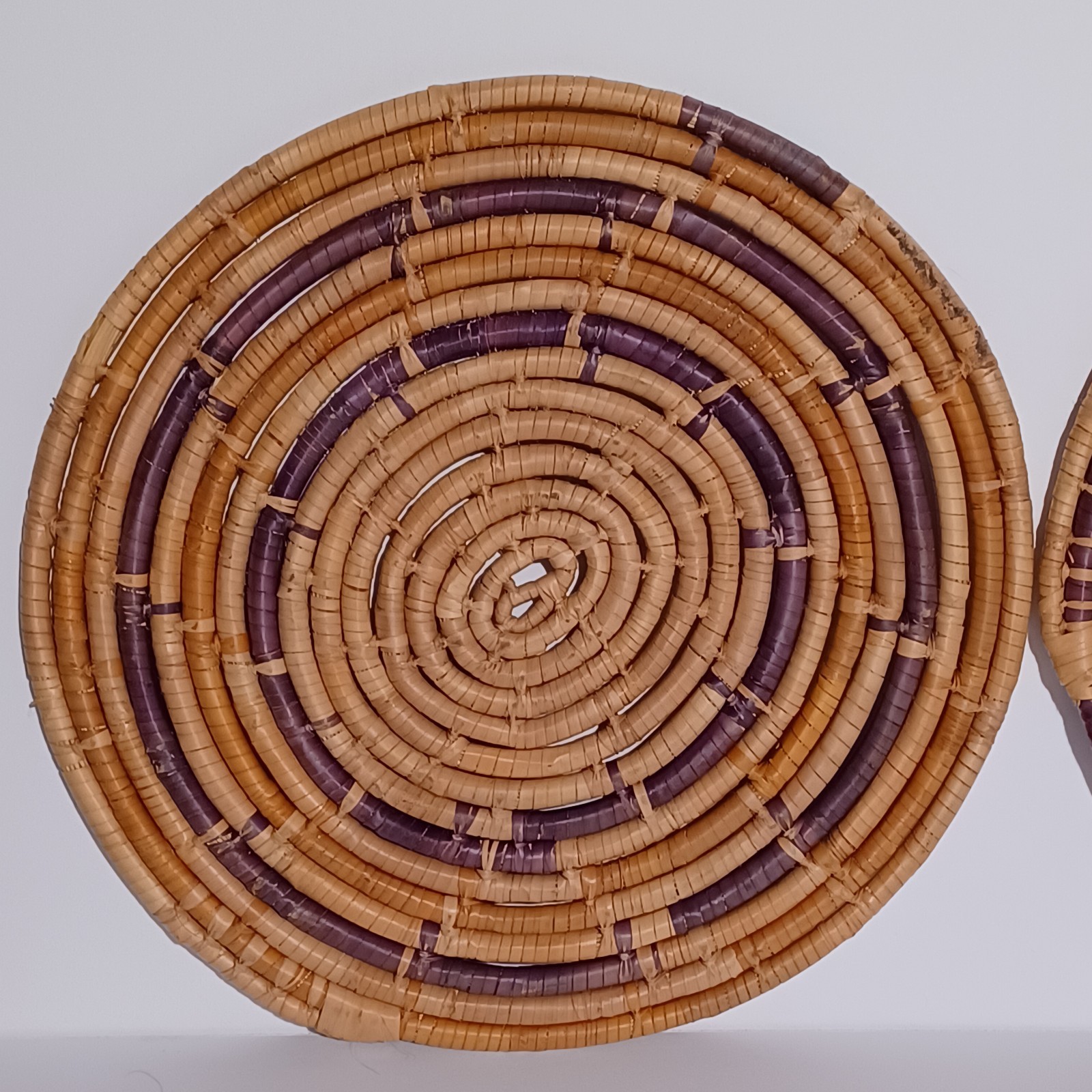 Woven Raffia Rattan Hot Plate Coaster Vintage Trivets 9.5in