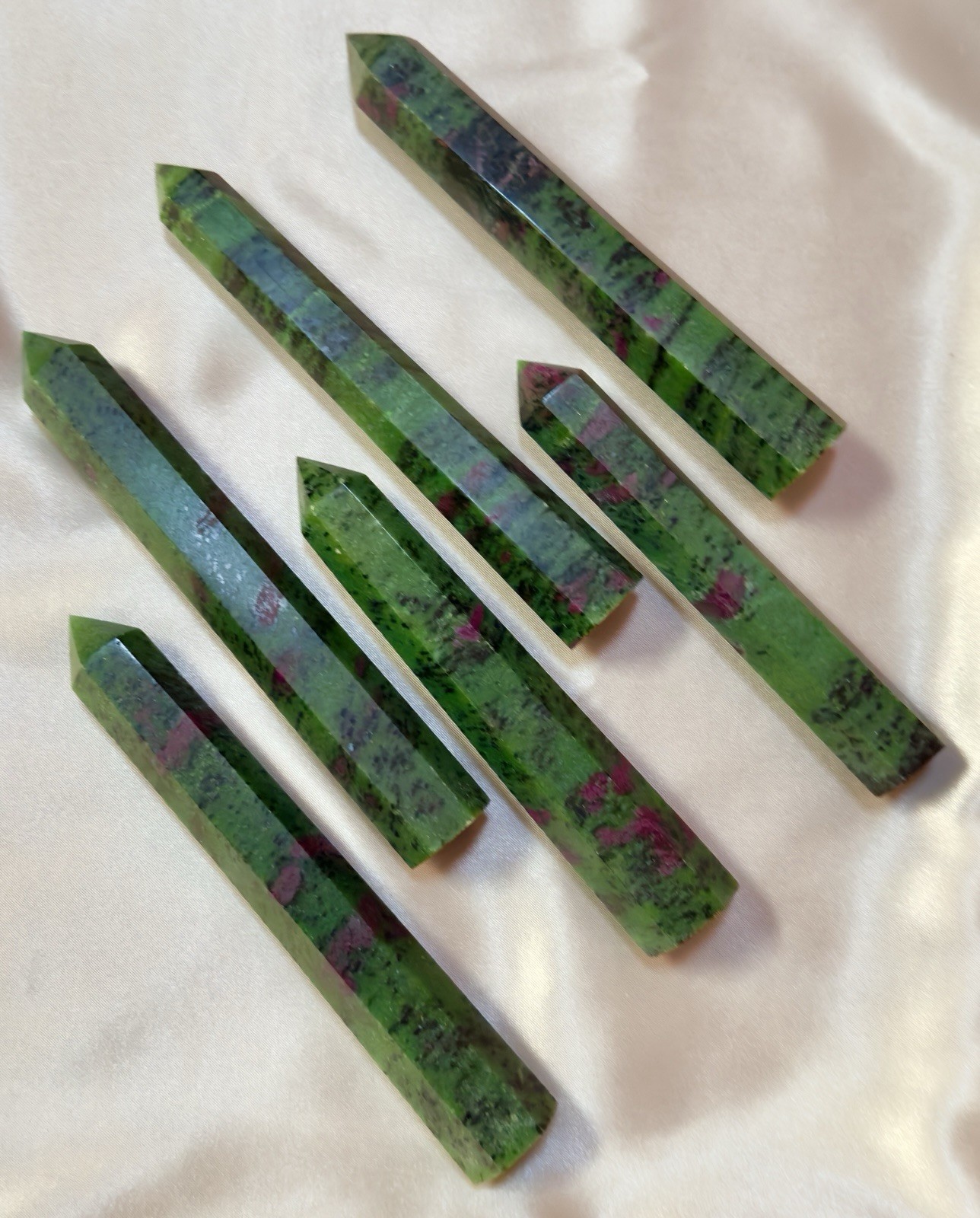 6 Ruby Zoisite Crystal Towers Generator Points Polished Obelisks 5”-6” Set Lot