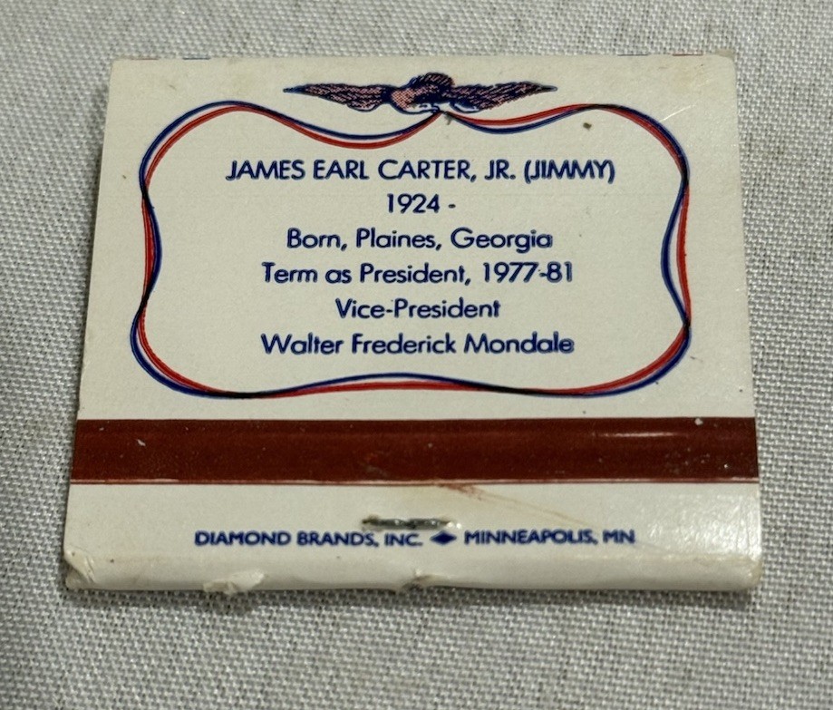 1980’s, Jimmy Carter, „Un-Used“, 39th President Match Book Diamond Brand