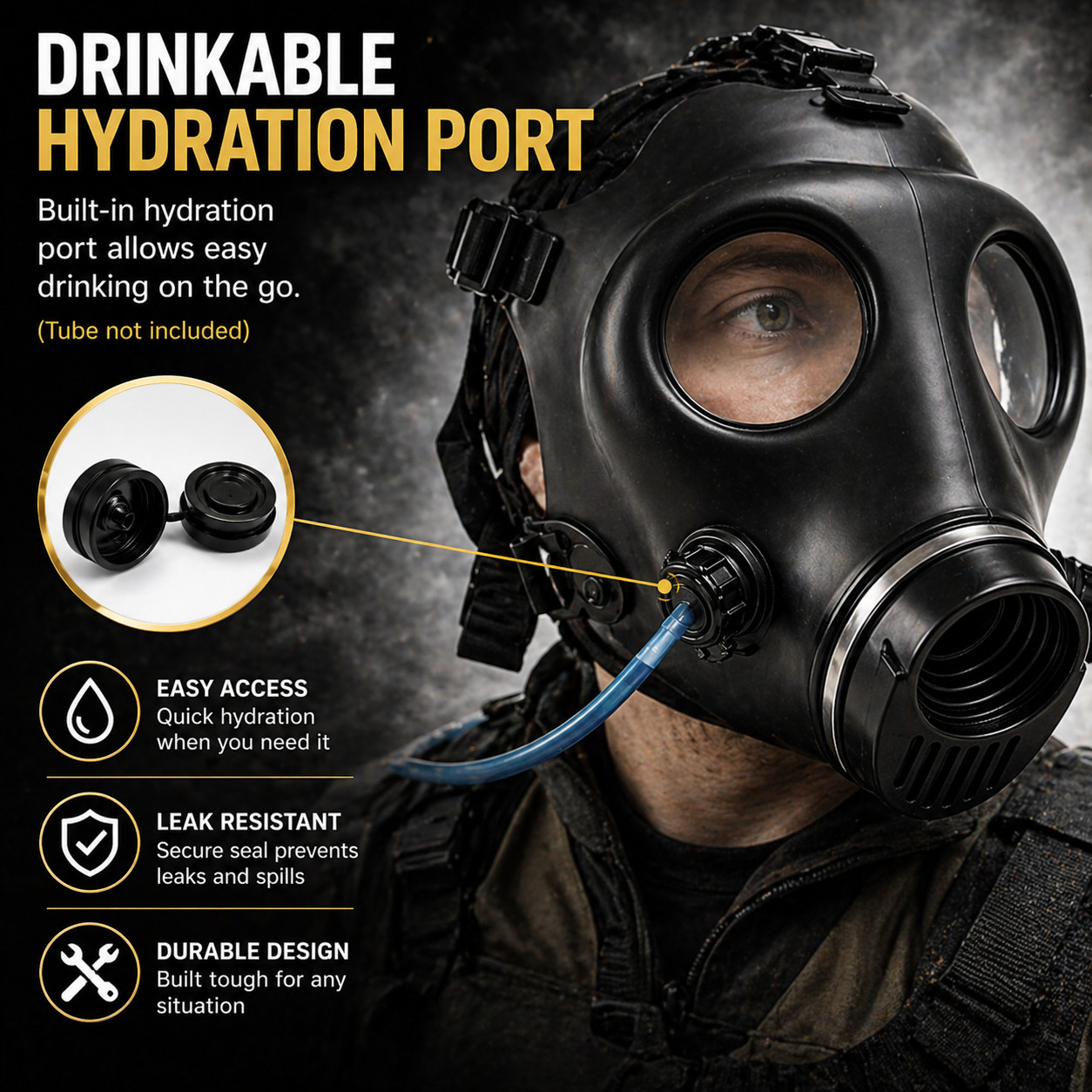 SafeGuardian Israeli (2 PACK) GAS MASK Respirator Hydration Port 40MM Compatible